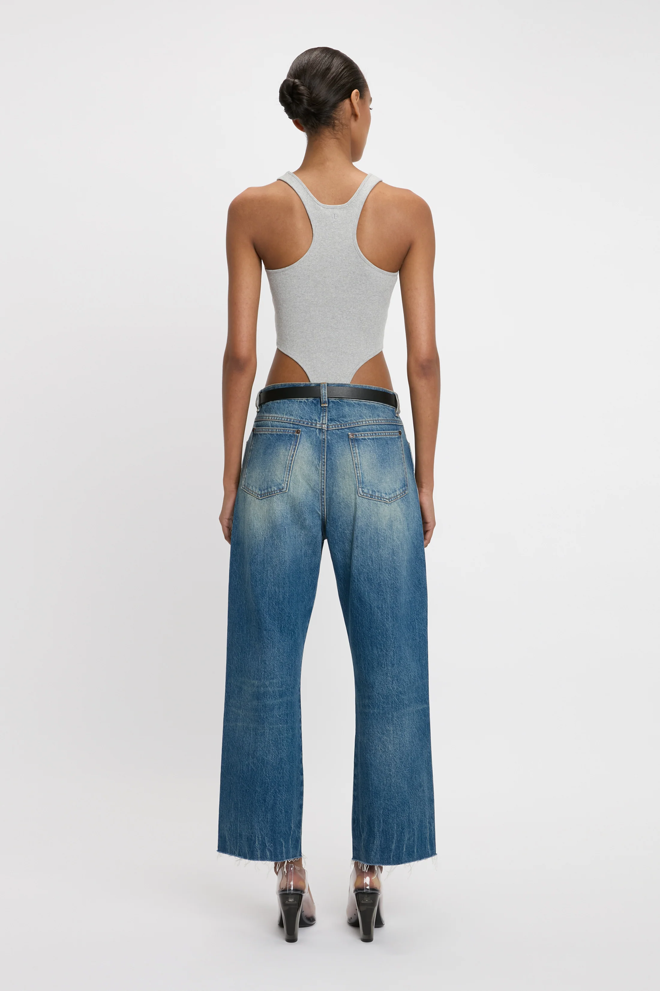 High Leg Bodysuit In Grey Marl