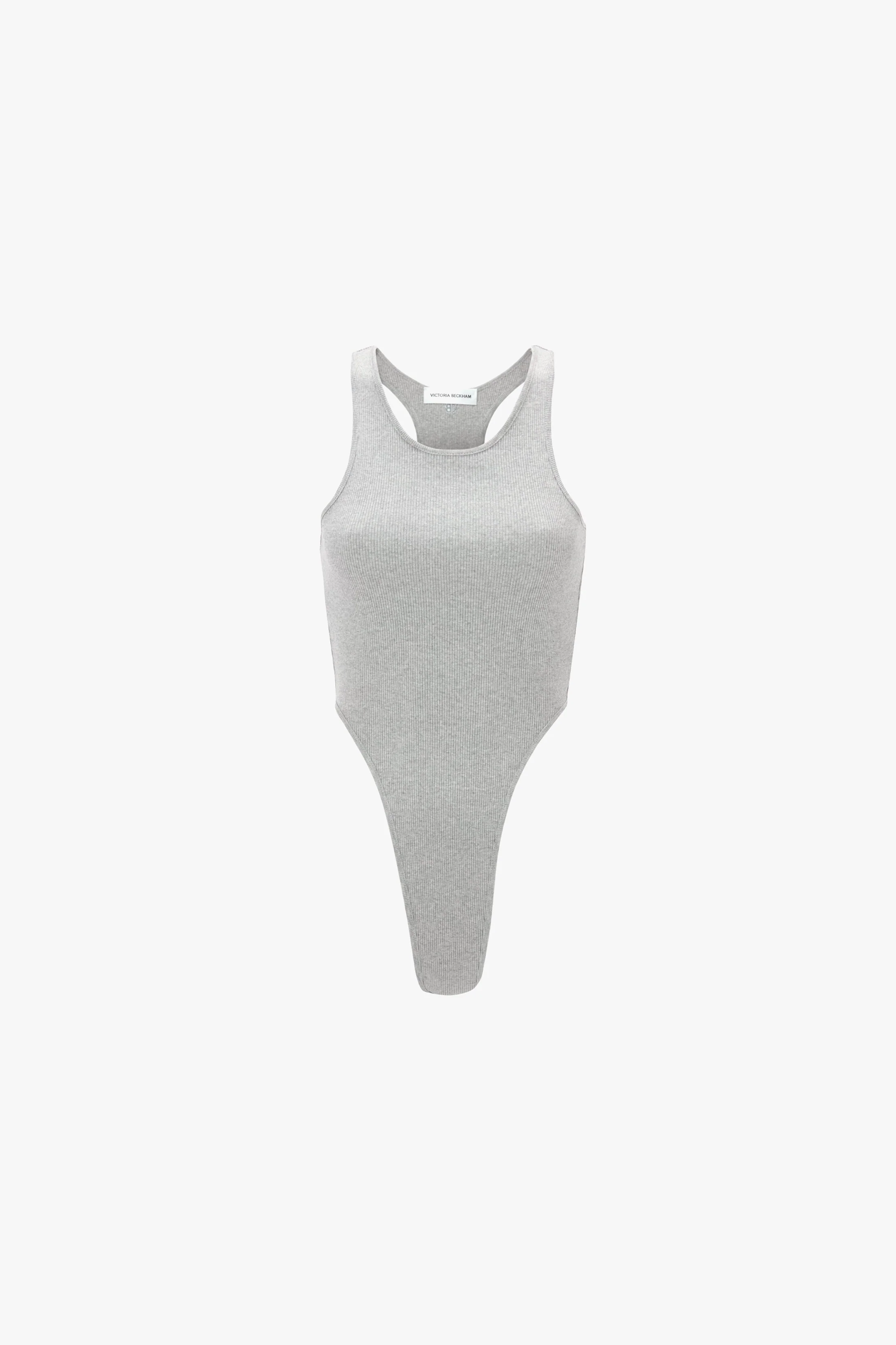 High Leg Bodysuit In Grey Marl