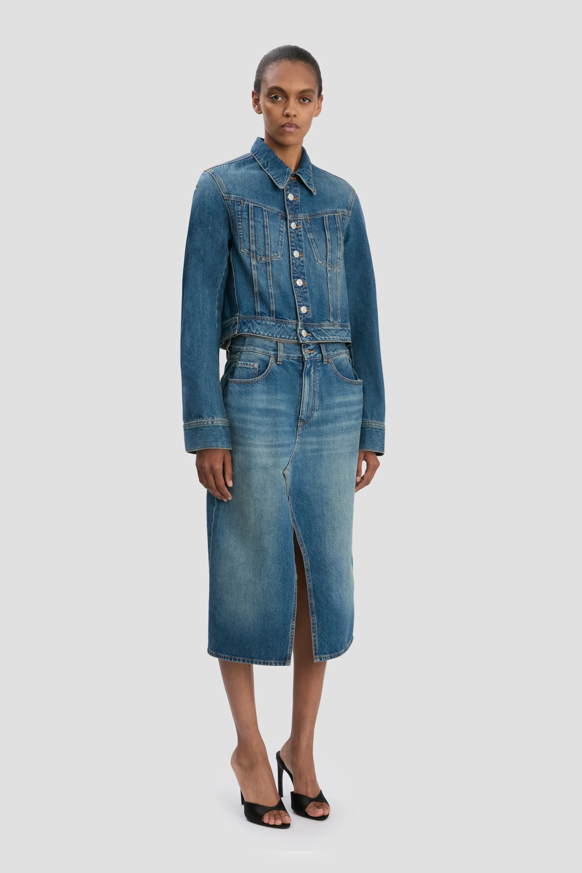 Denim Jacket In Mid Blue Wash