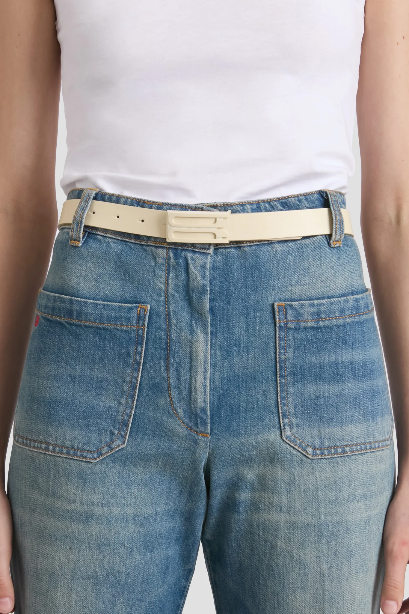 Tonal Dorian Belt In Ivory Smooth Leather