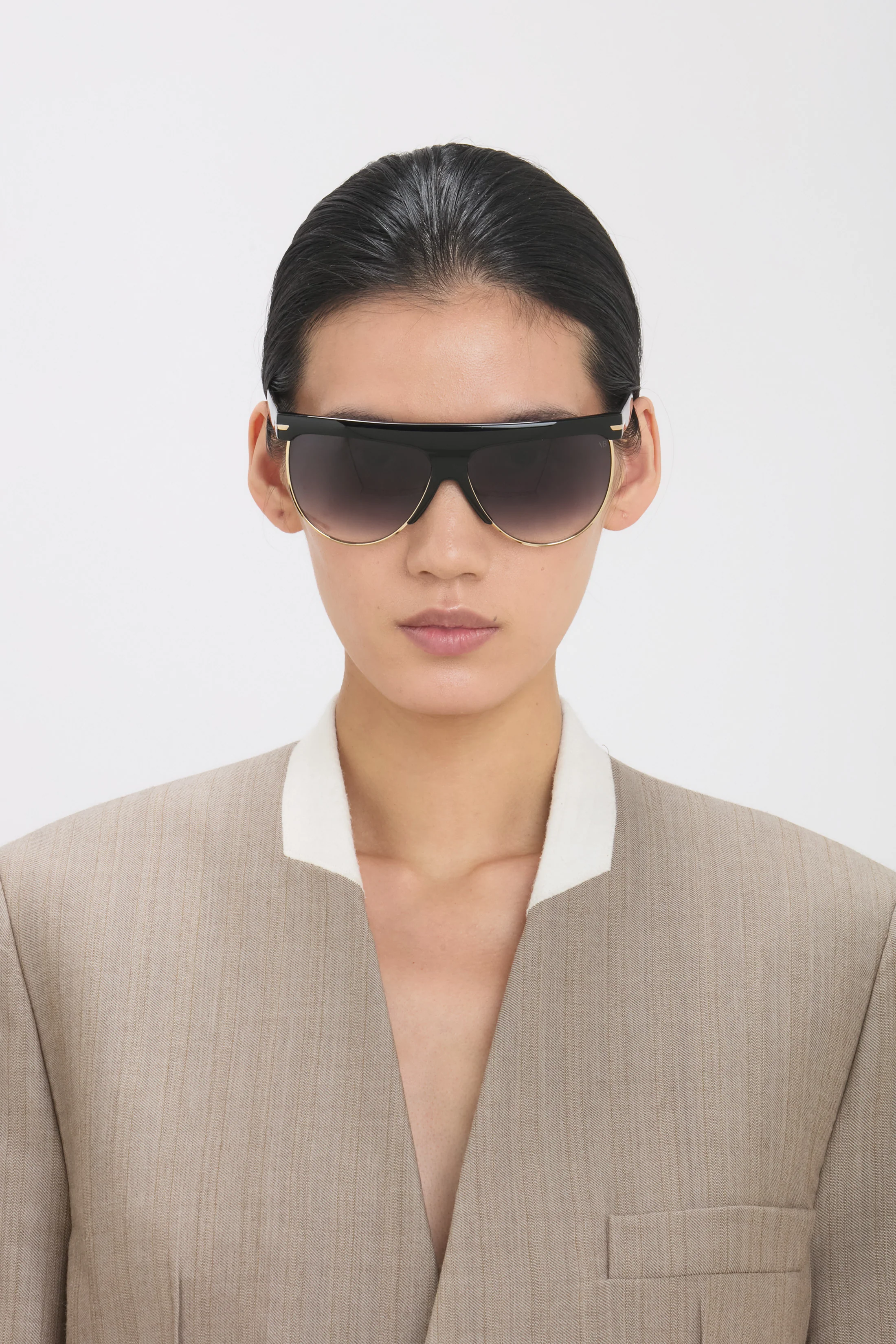 Sculpted Metal And Acetate Sunglasses With Flat Top