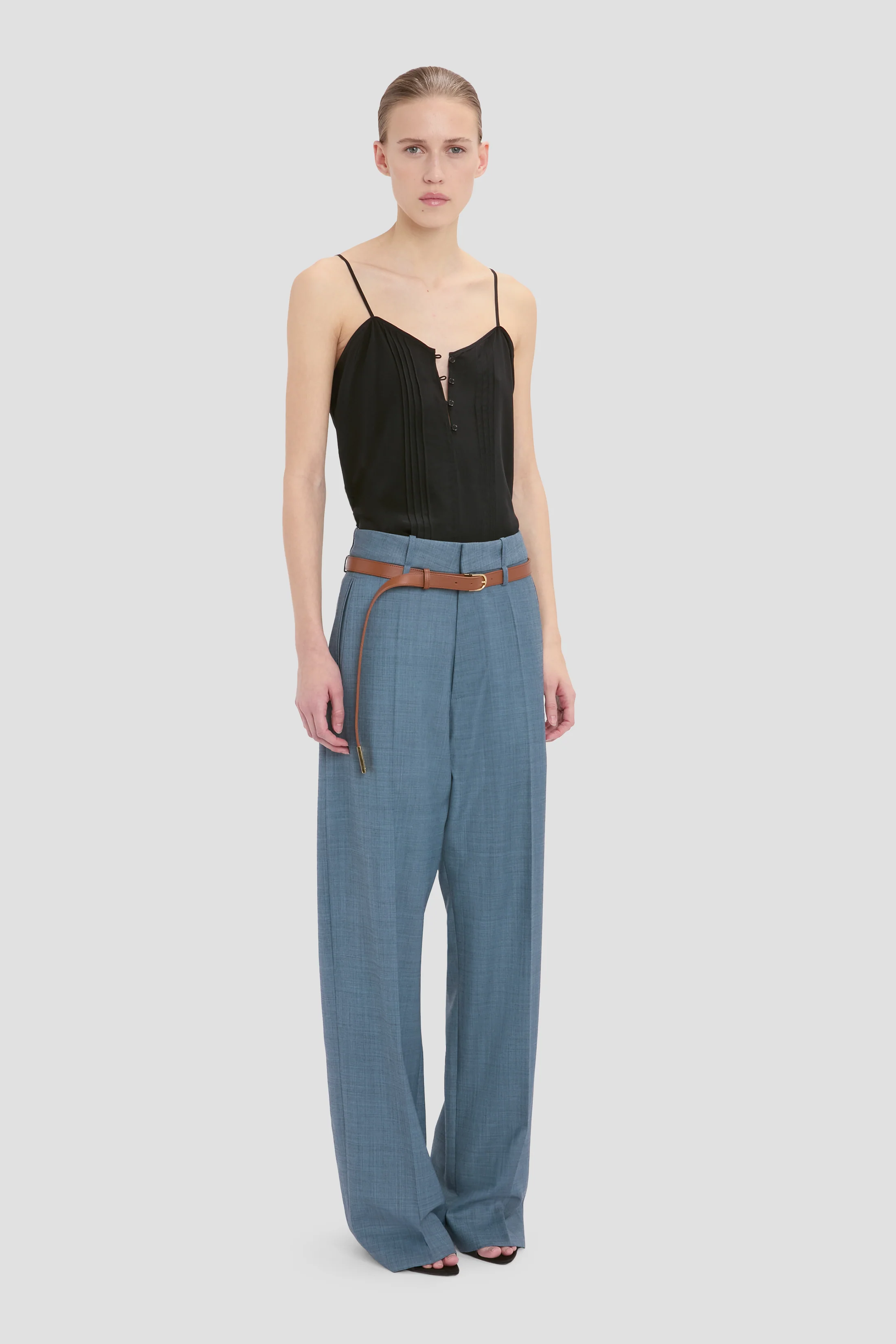 Curved Leg Trouser In Cloud Blue