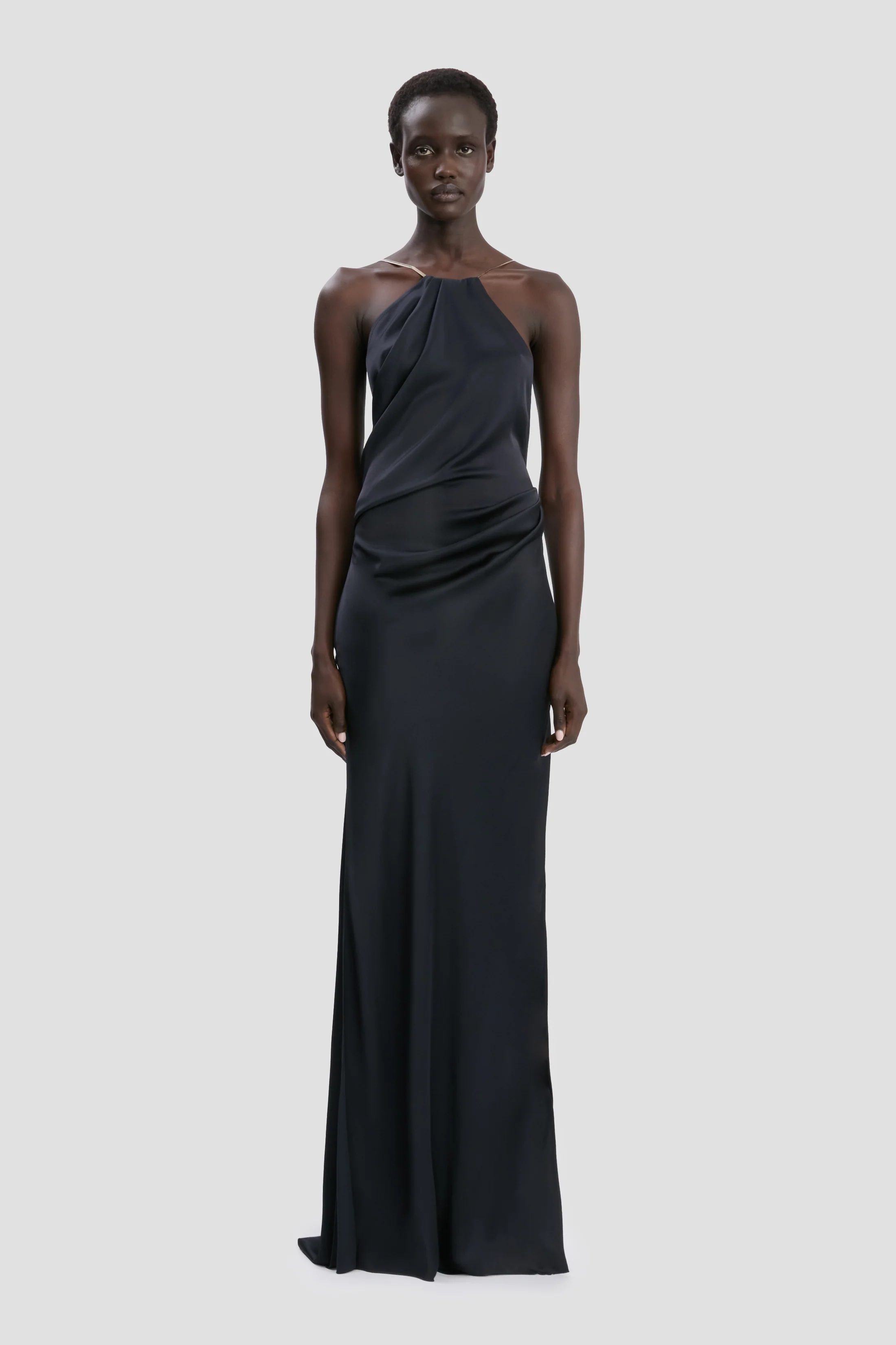 Chain Halter Gown In Navy