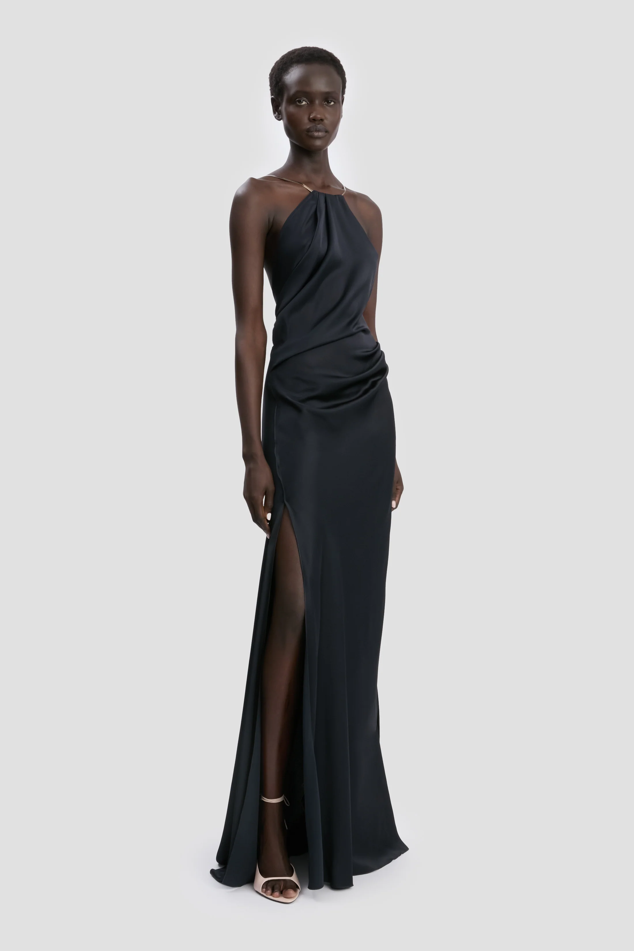 Chain Halter Gown In Navy
