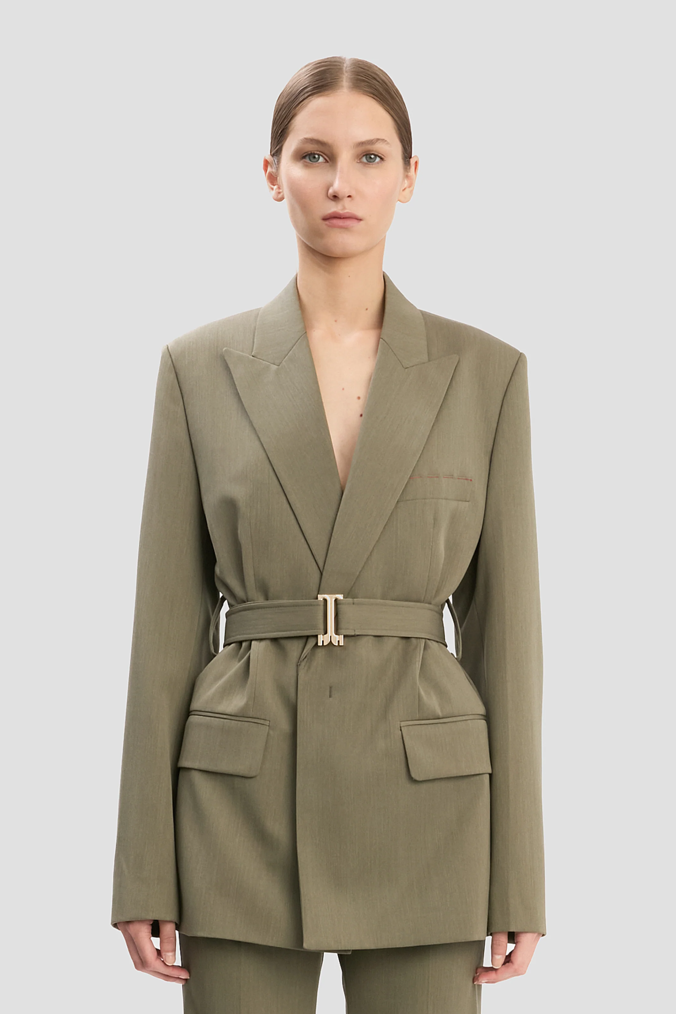 2290-belted-tailored-jacket-in-sage-melange-1.webp Belted Tailored Jacket In Sage Melange