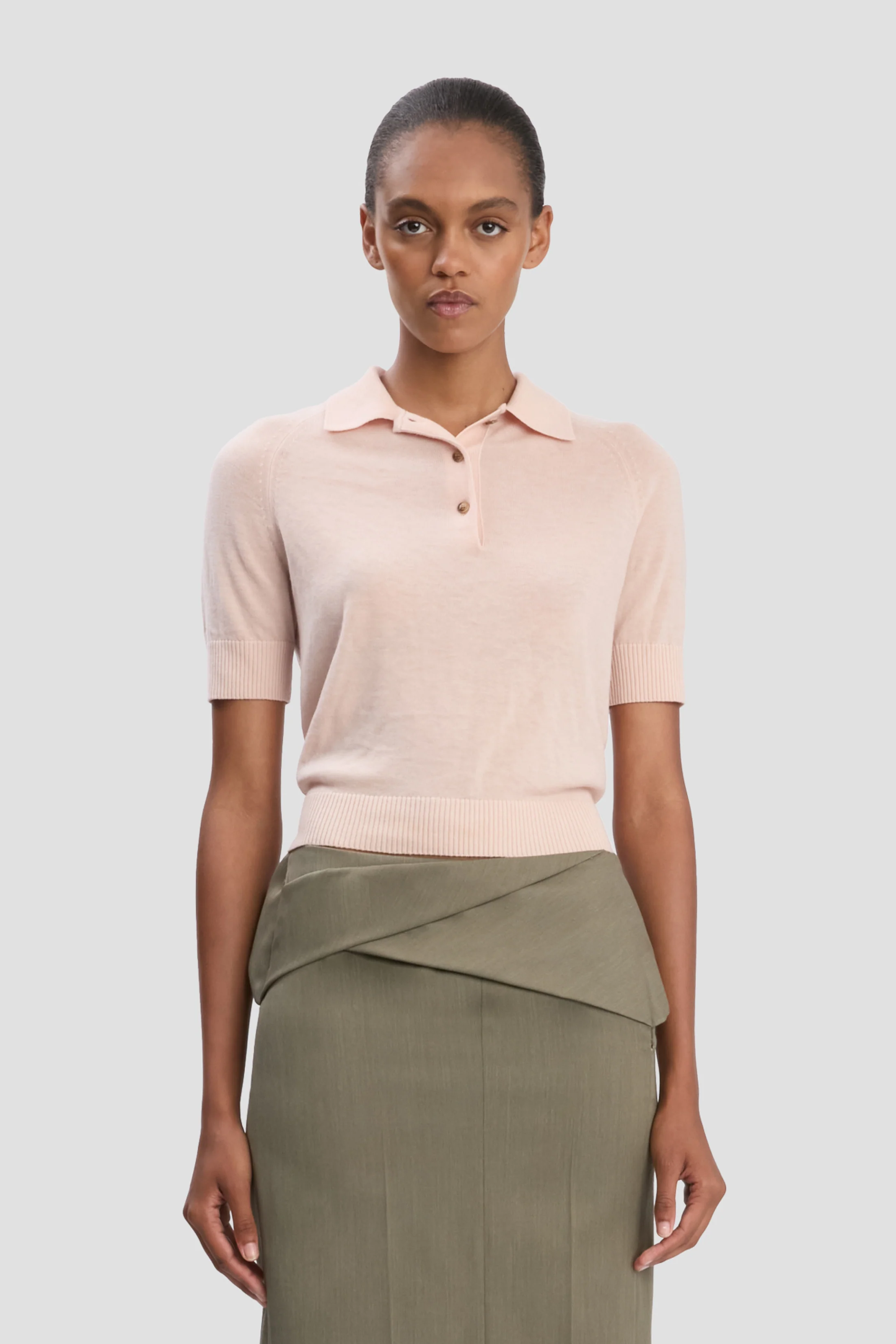 Polo Top In Pale Rose