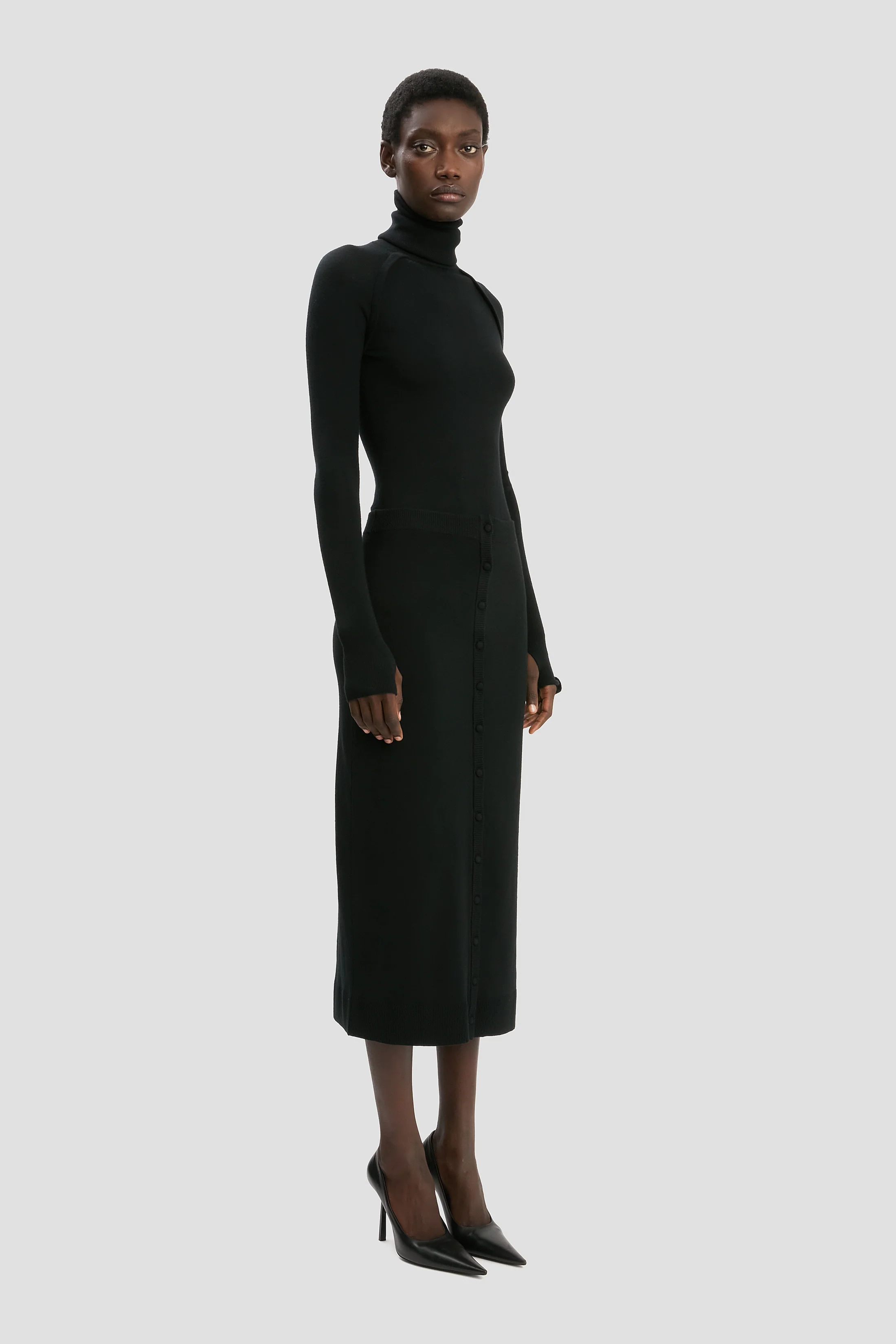 Button Midi Skirt In Black