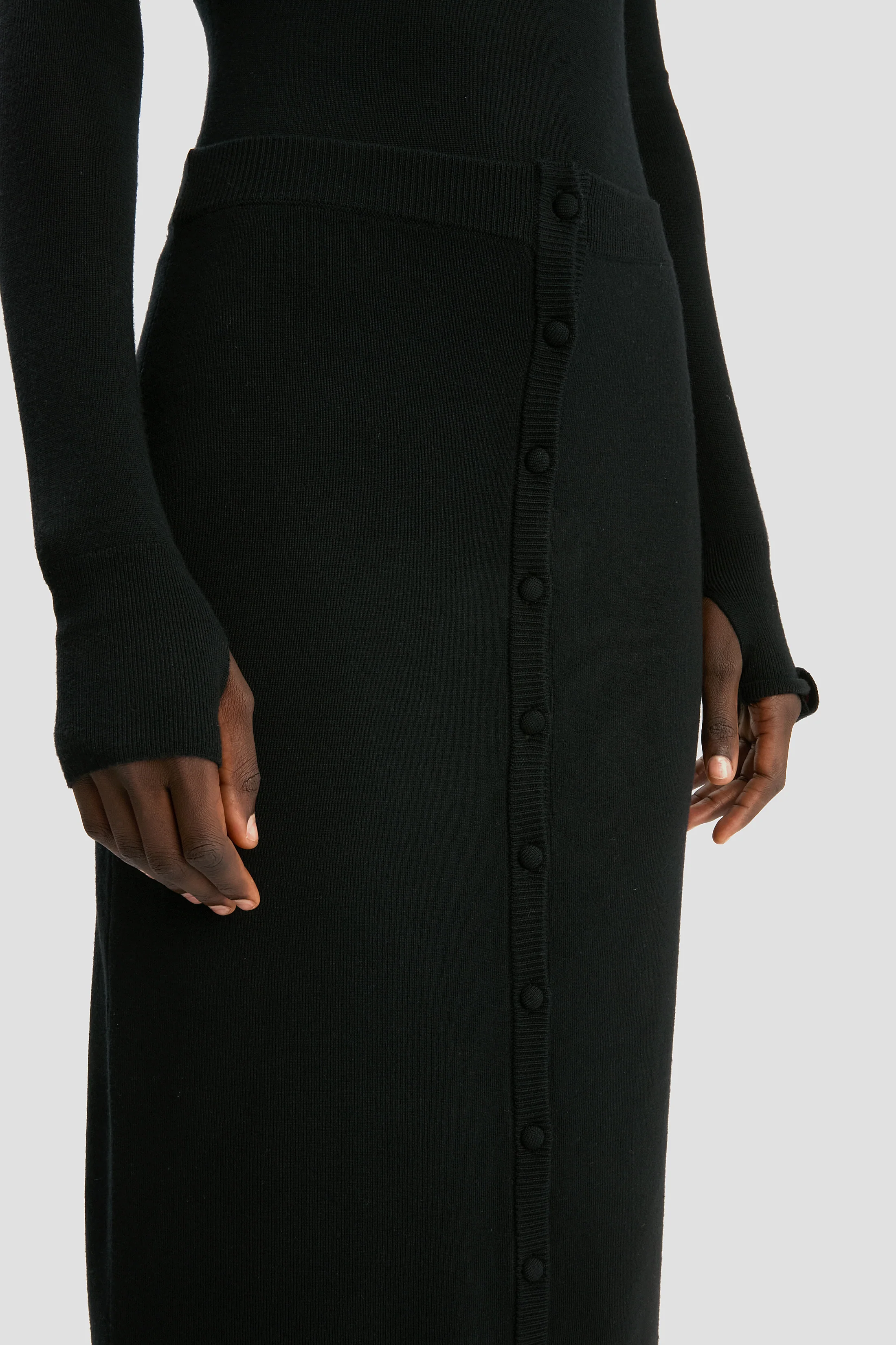 Button Midi Skirt In Black