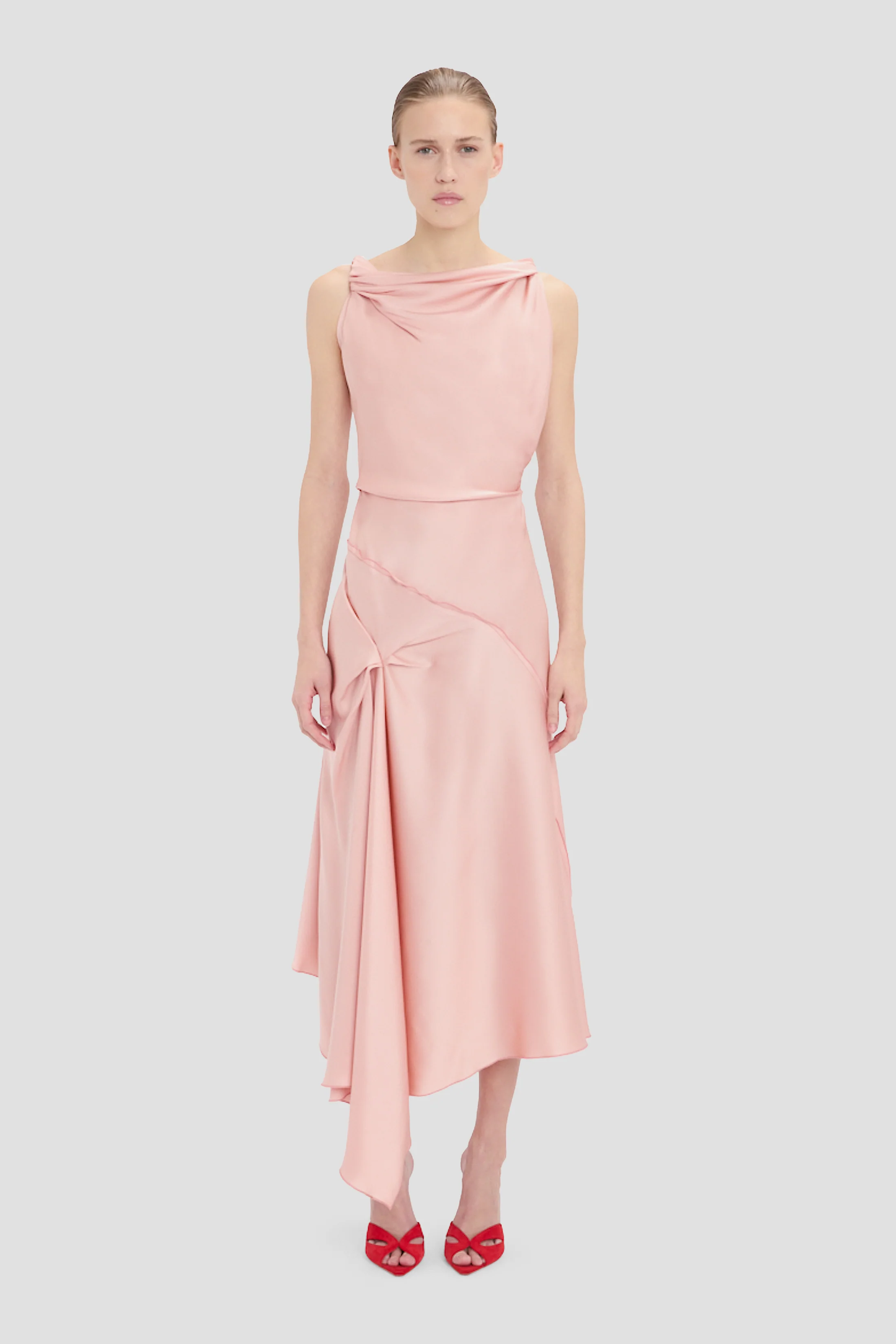 Posy Midi Dress In Dusty Pink