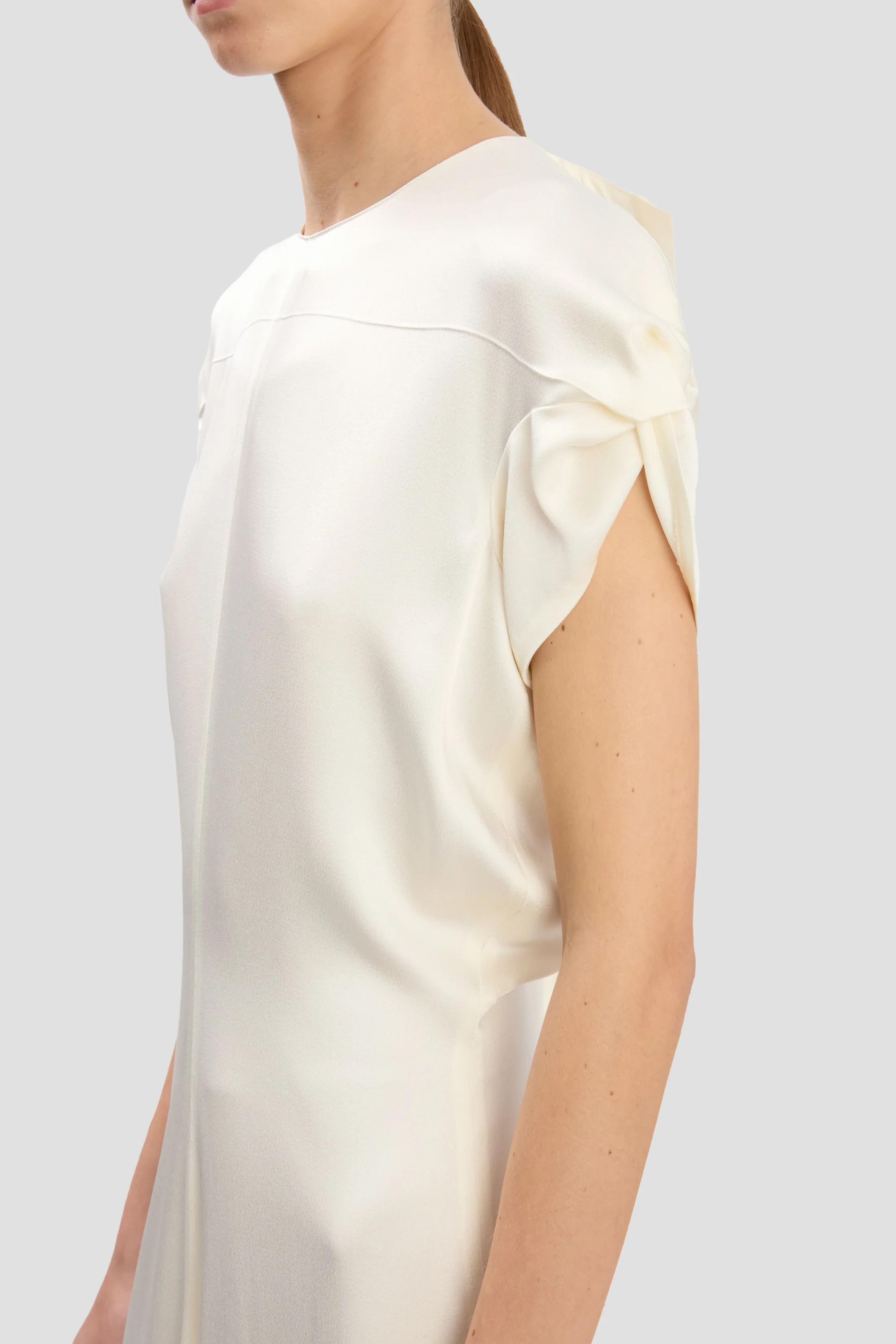 Twist Shoulder Dress In Ivory