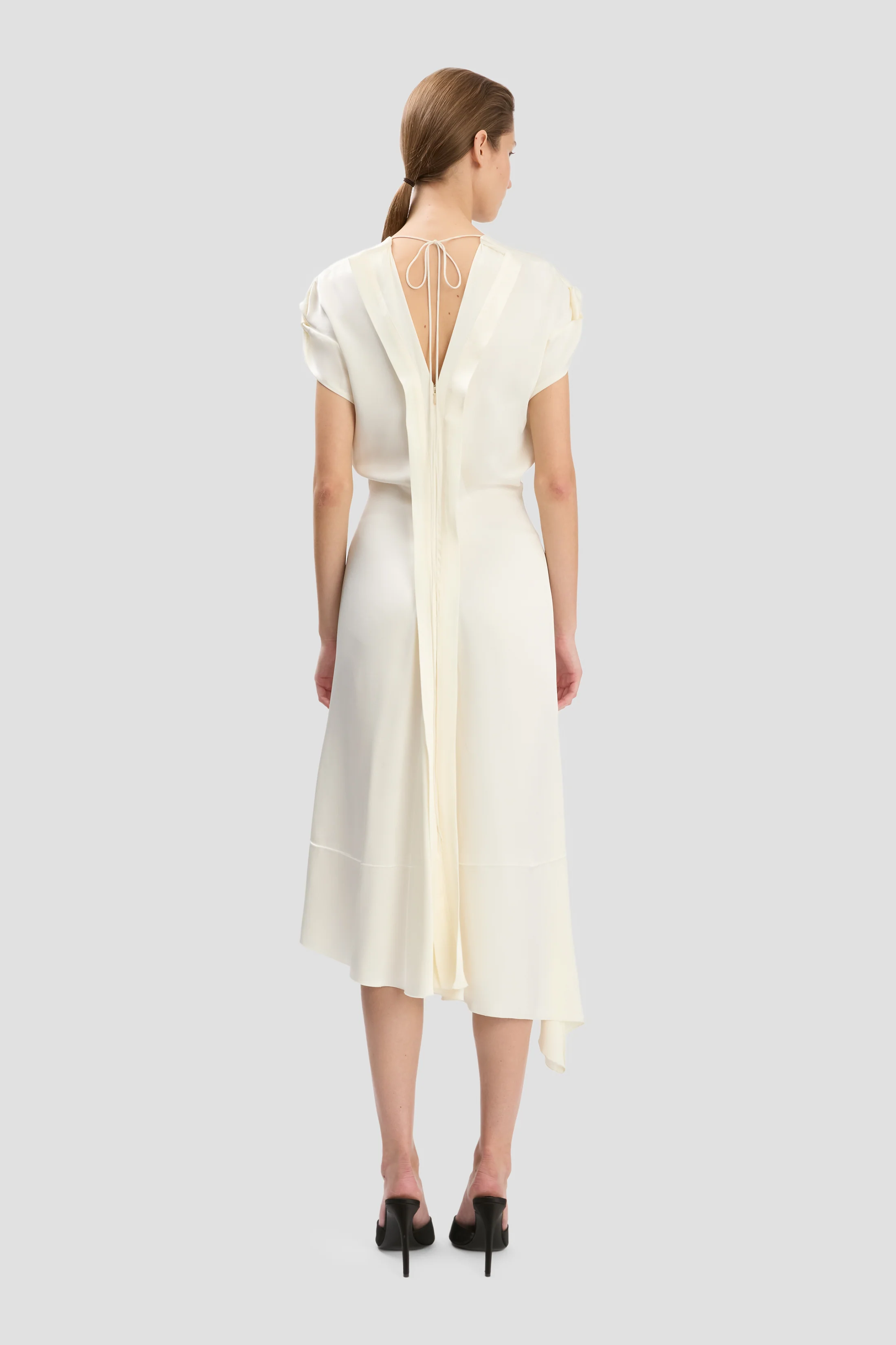 Twist Shoulder Dress In Ivory