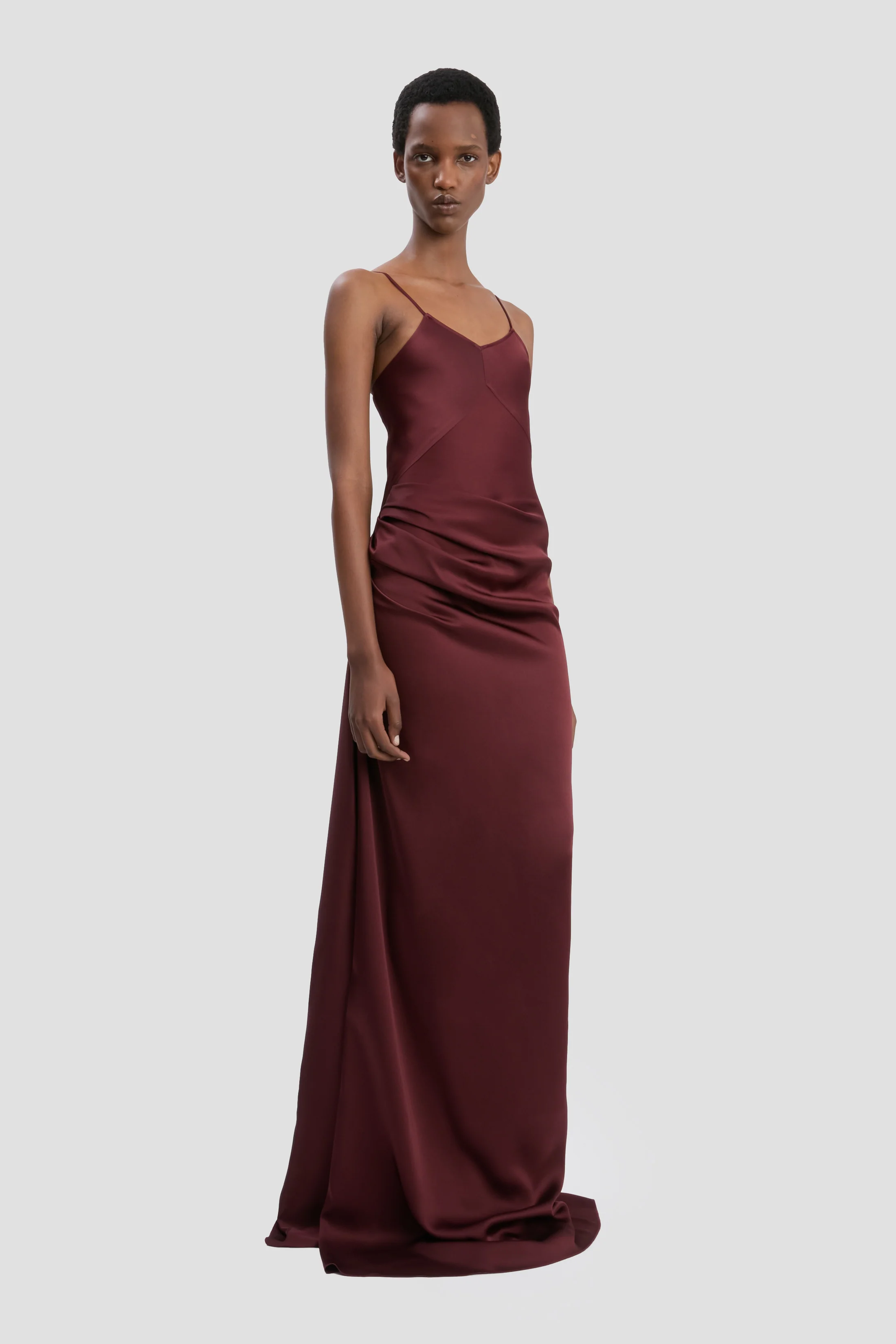 Draped Cami Floor-Length Dress In Cinnabar Red