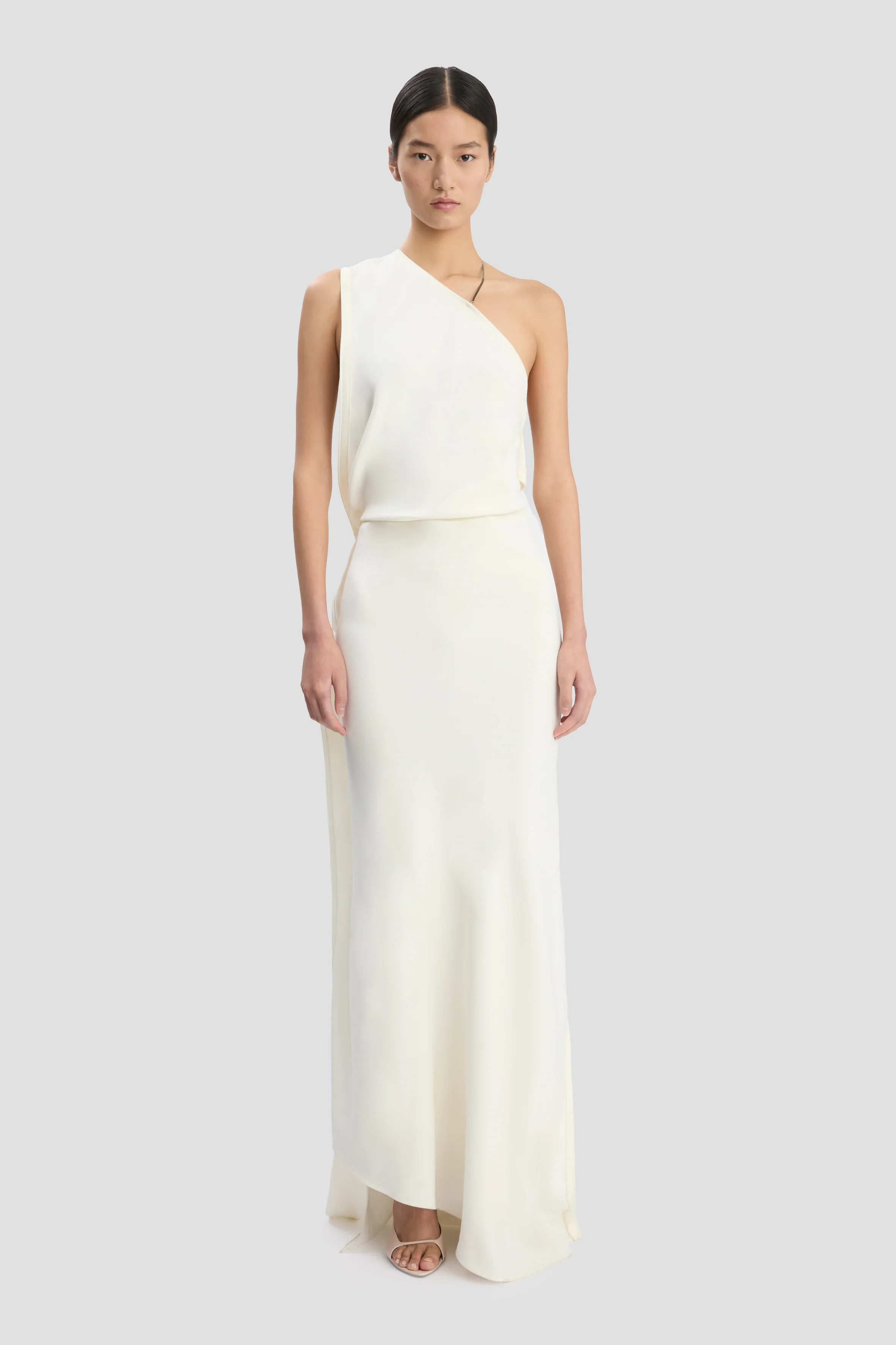 One-Shoulder Chain Detail Dress In Ivory