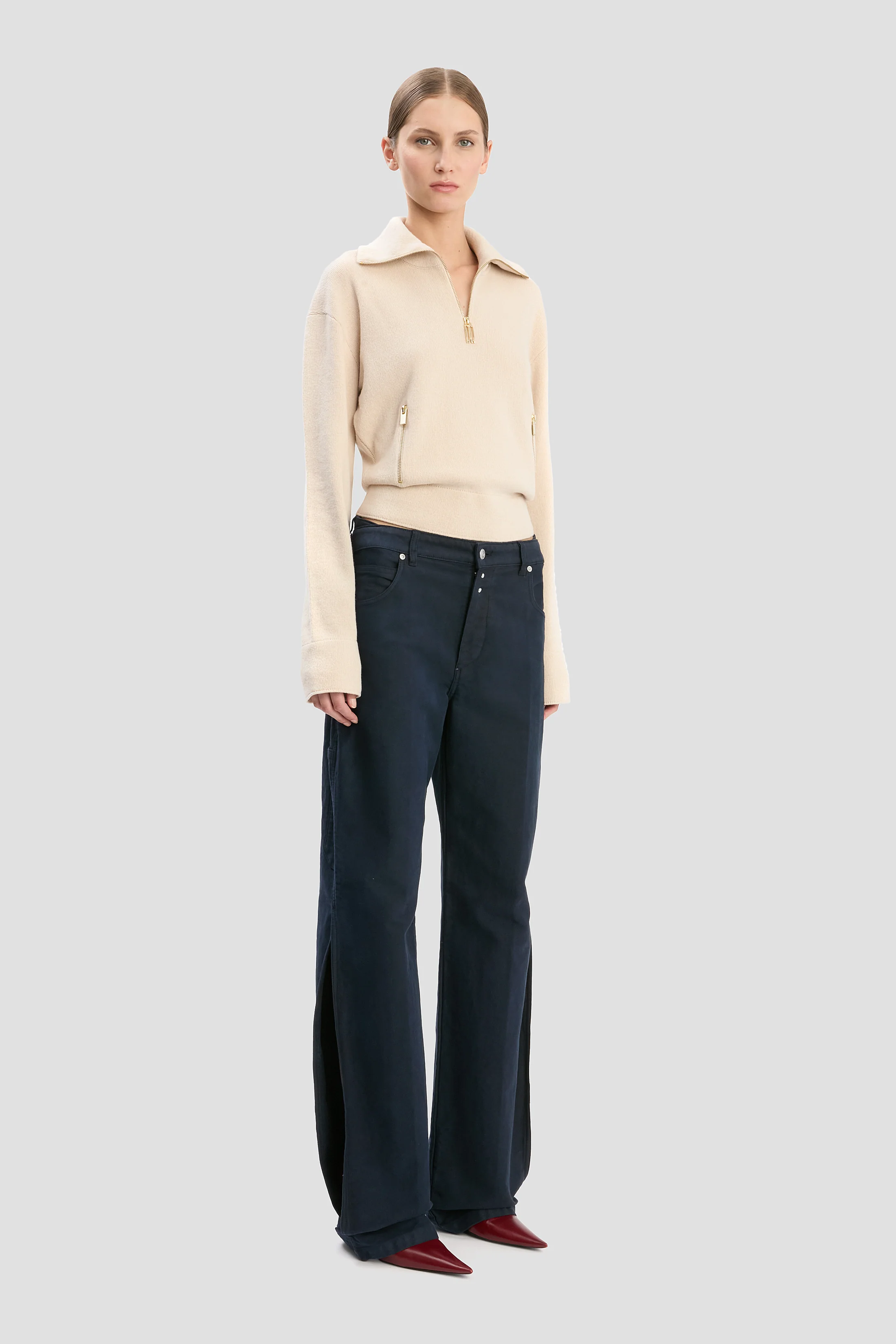 Half-Zip Milano Jumper In Pale Rose