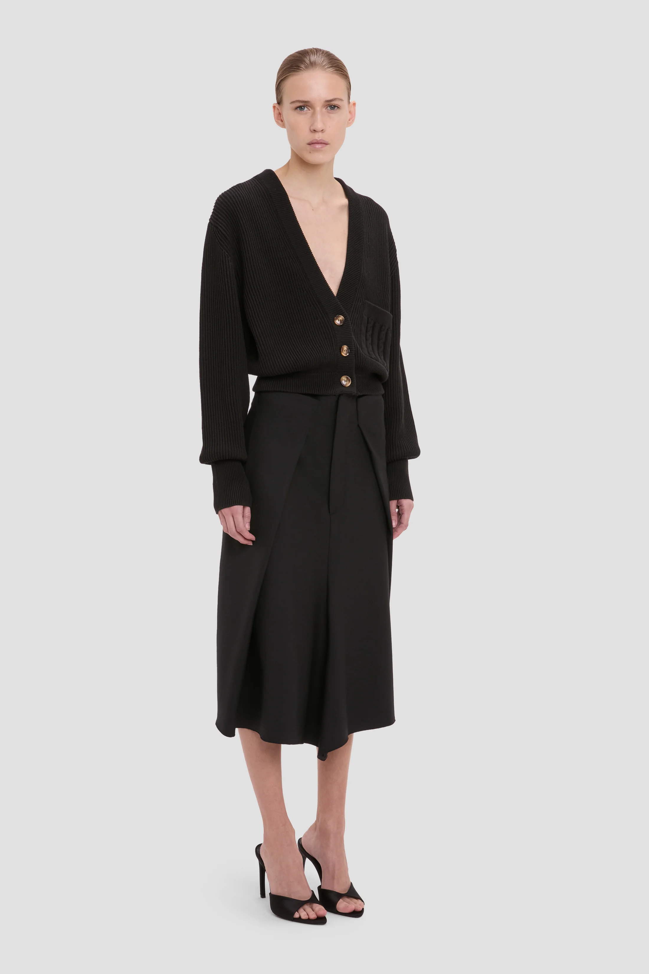 Cable Pocket Cardigan In Black