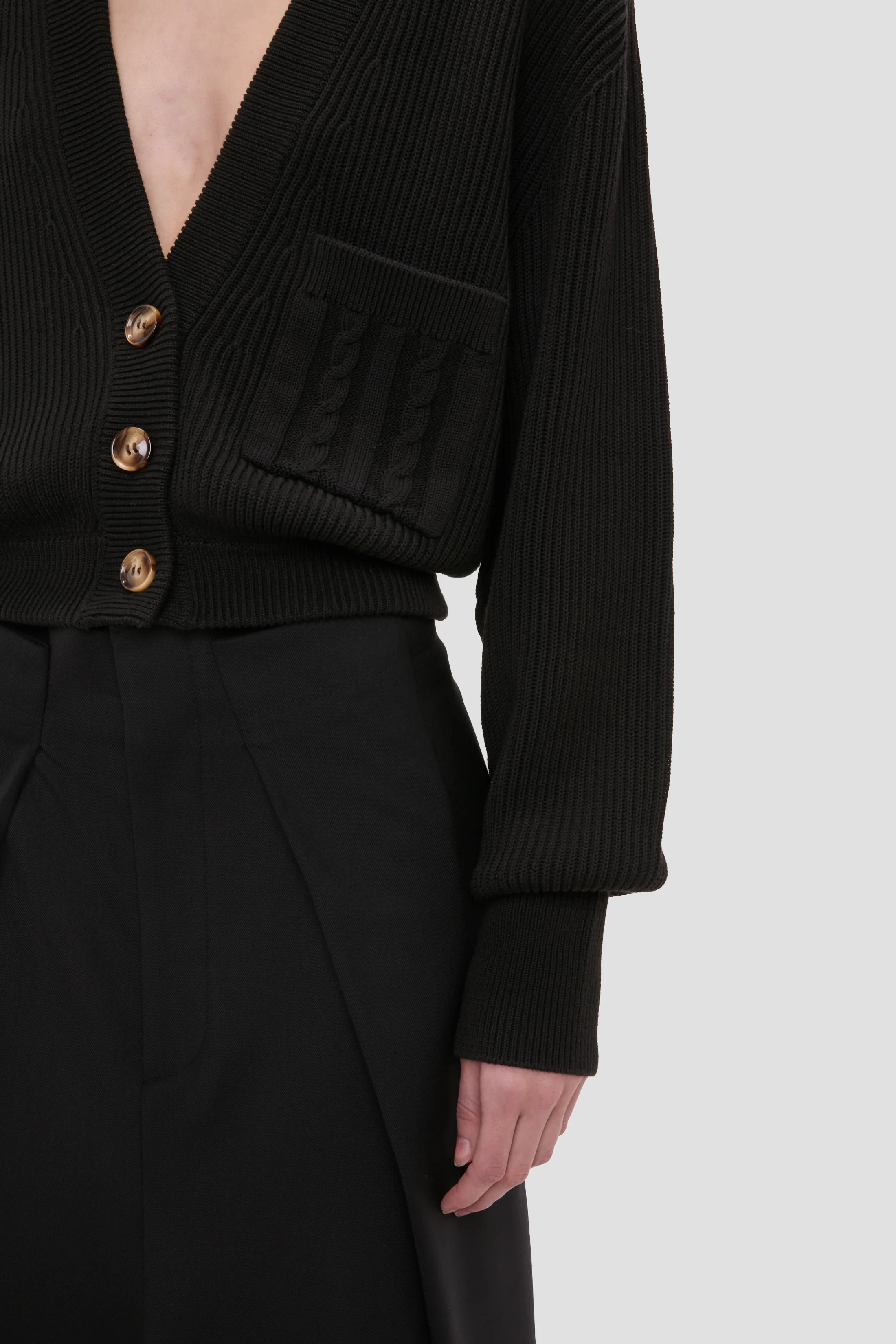 Cable Pocket Cardigan In Black