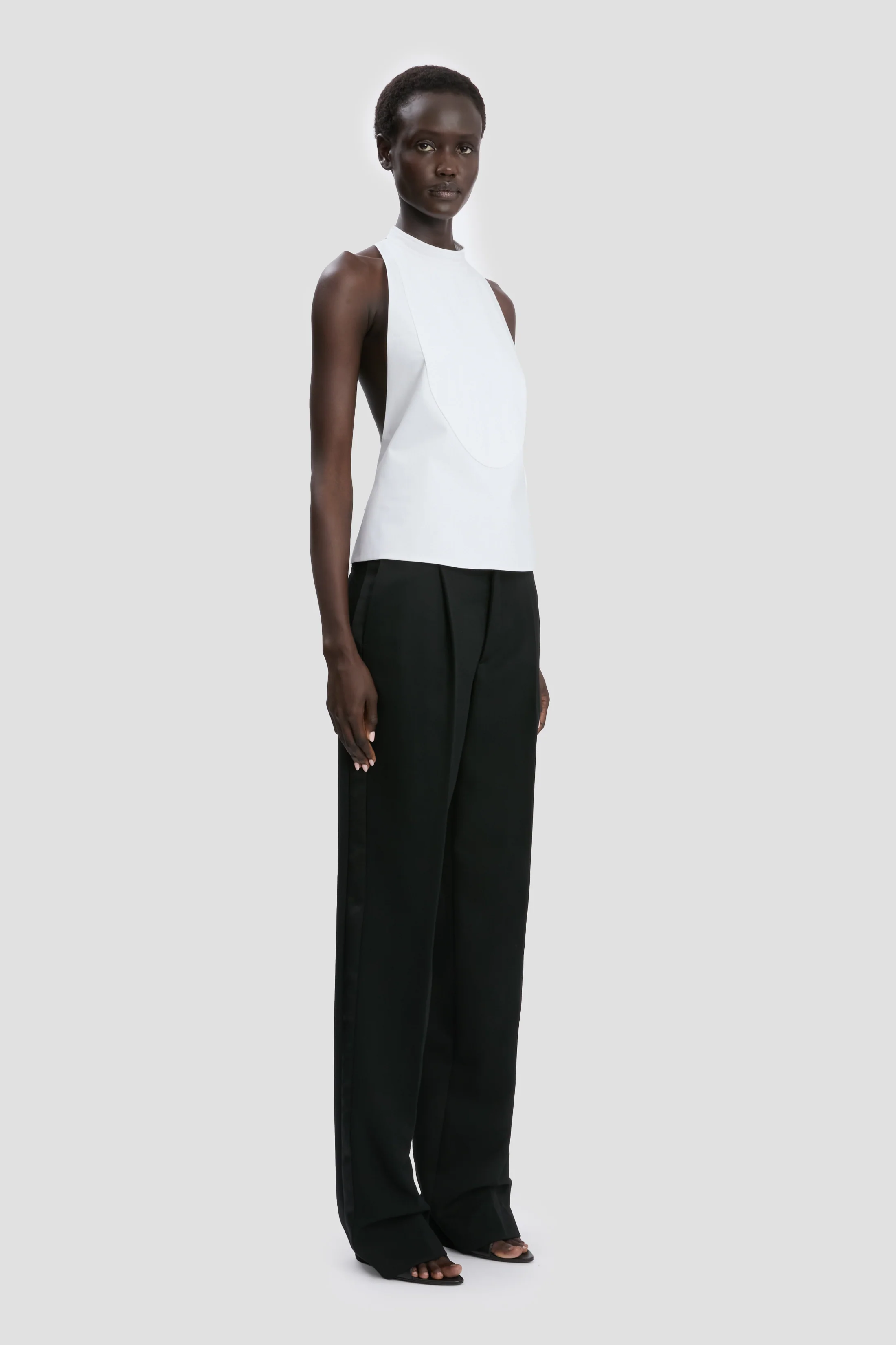 Backless Bib Top In White