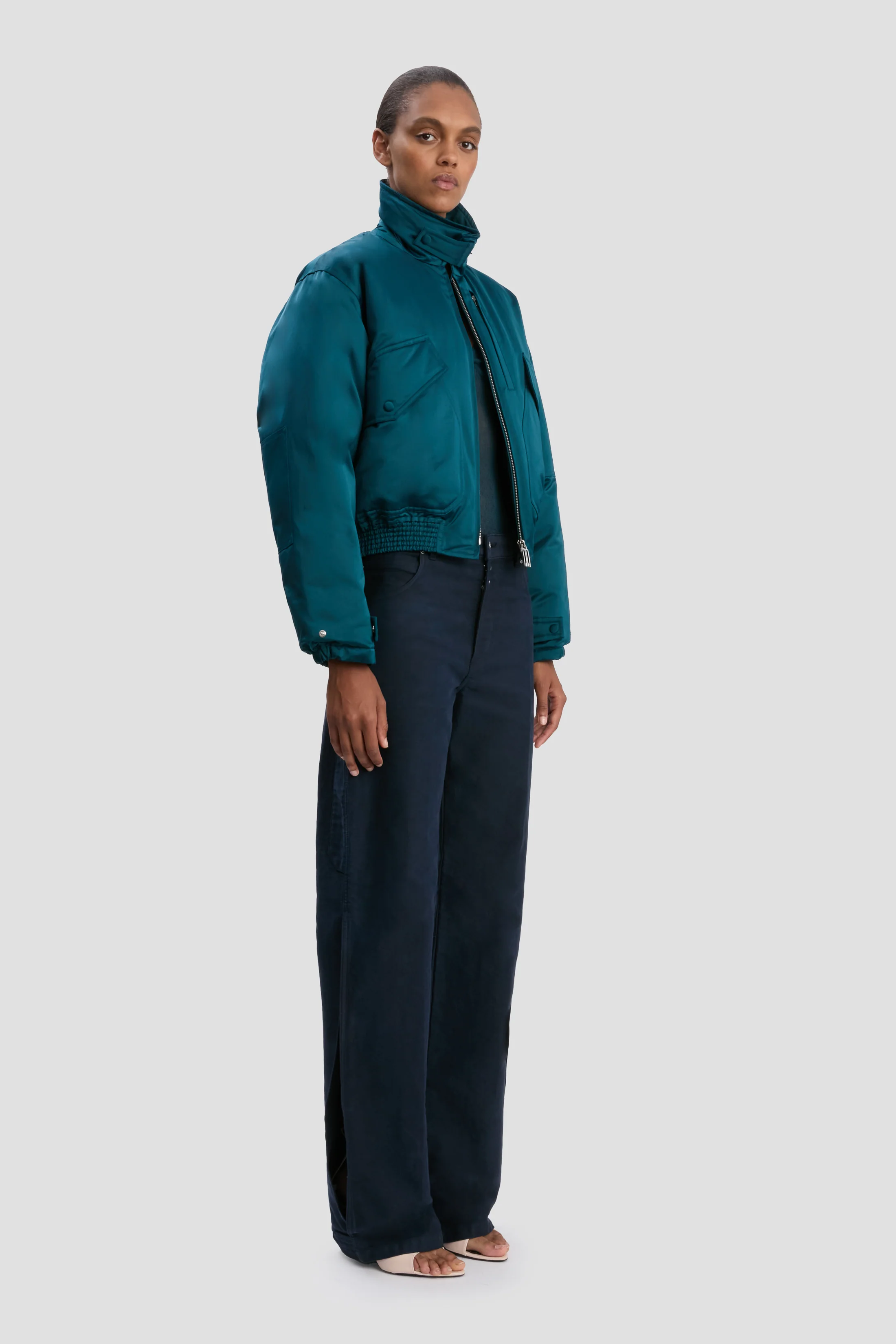 Padded Bomber Jacket In Dark Teal