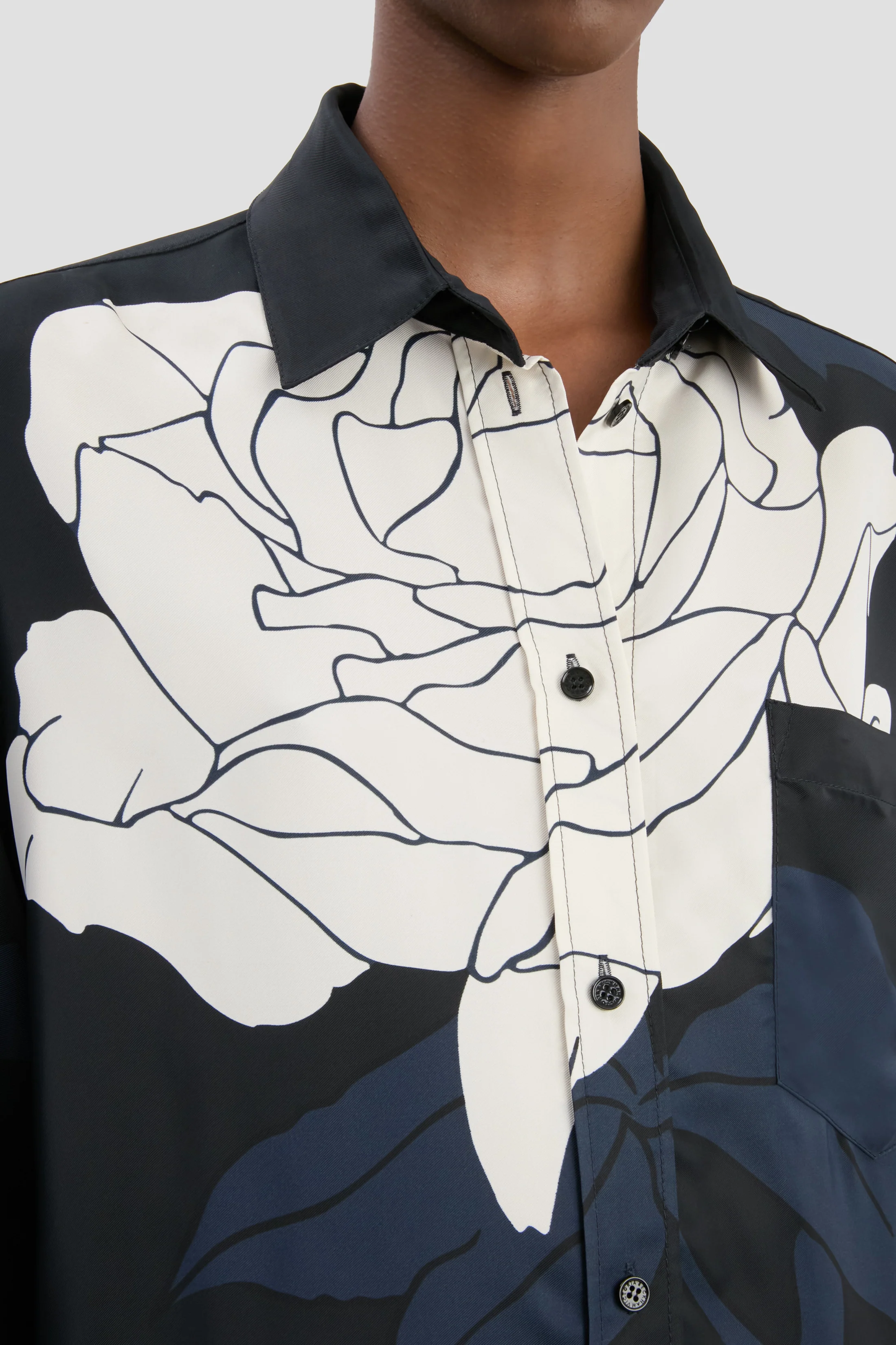 Pyjama Shirt In Dark Navy Floral Print