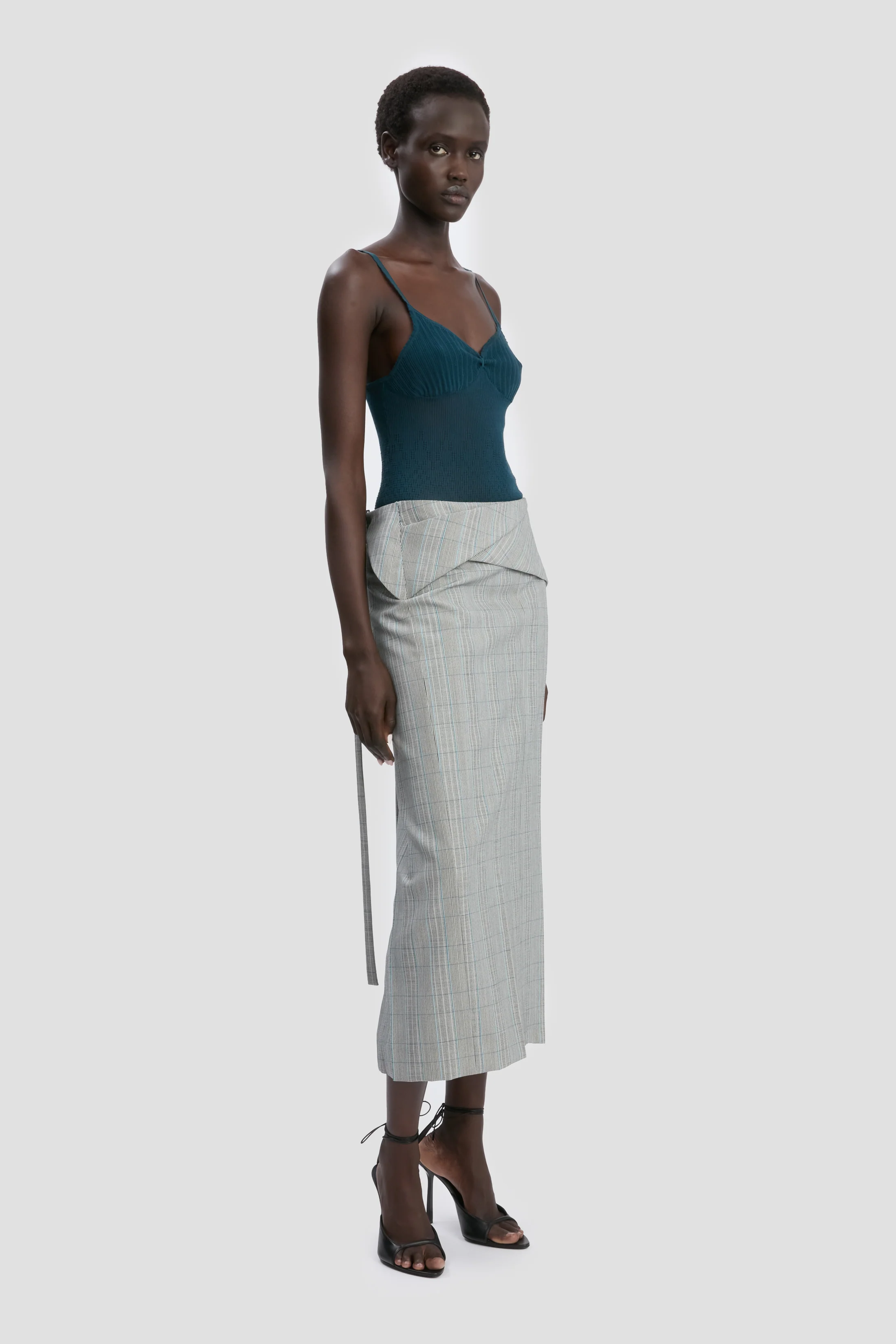 Wrap Skirt In Blue-Grey Check