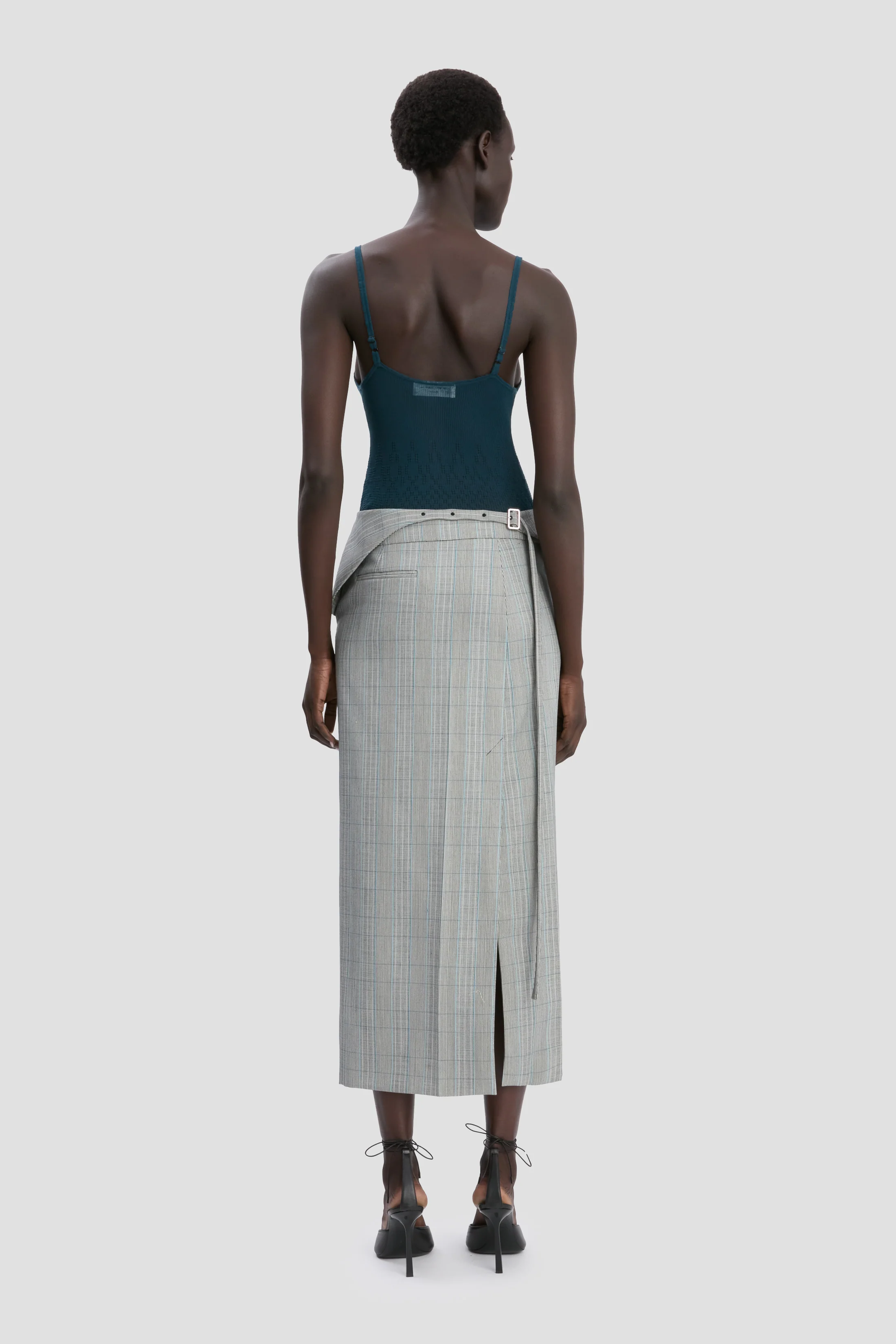 Wrap Skirt In Blue-Grey Check