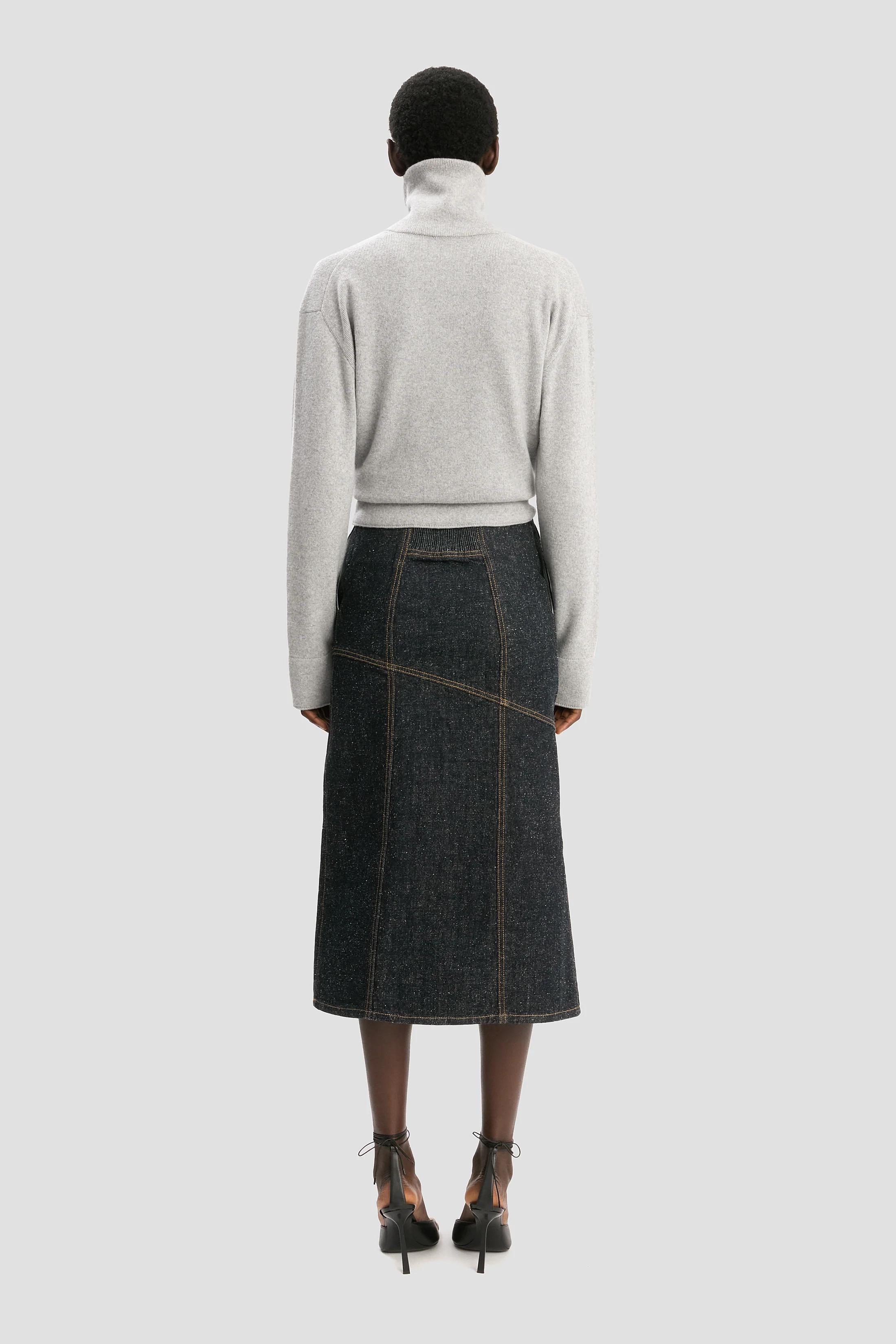 Panelled Denim Midi Skirt In Indigo