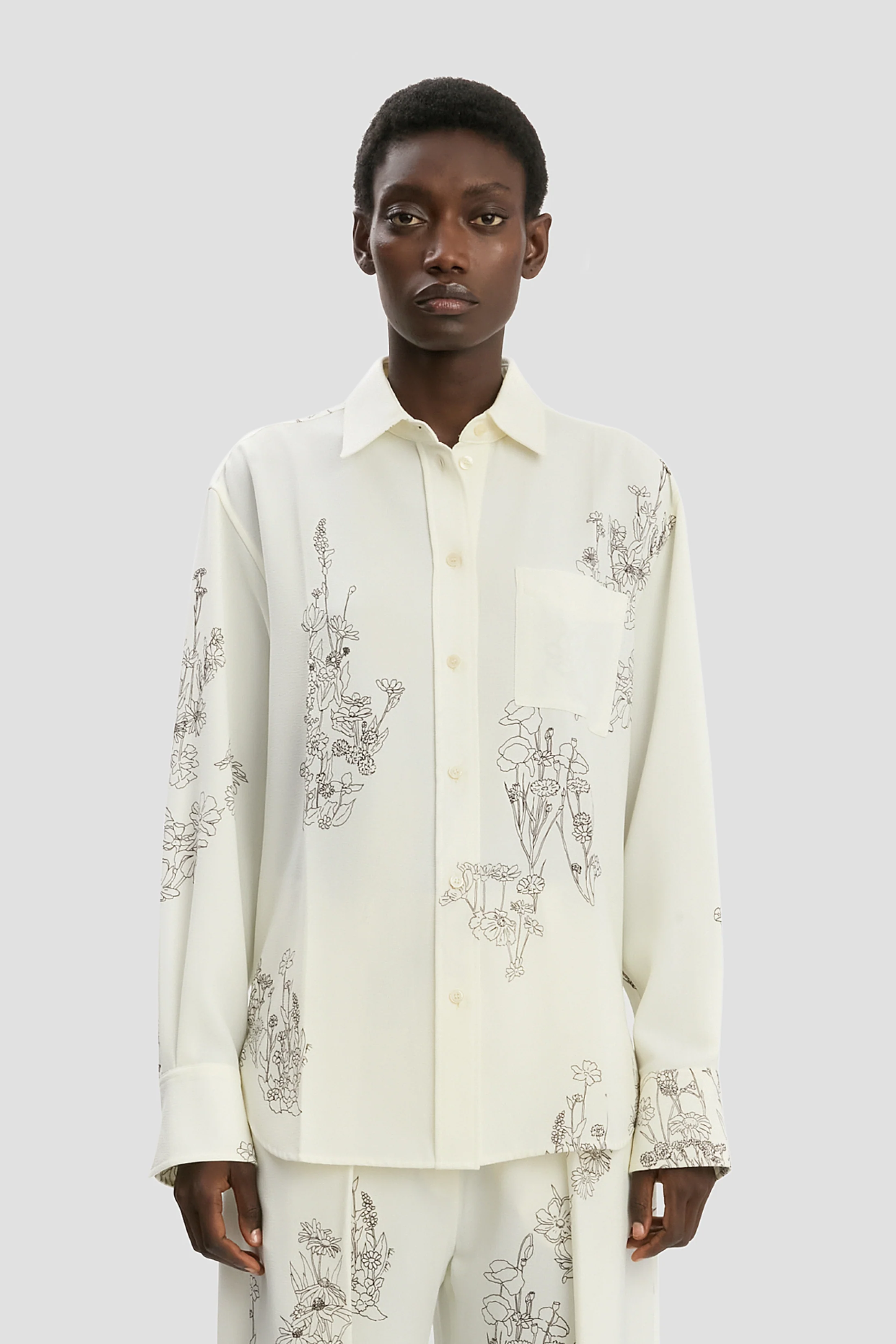 Pyjama Shirt In Off-White Floral Print