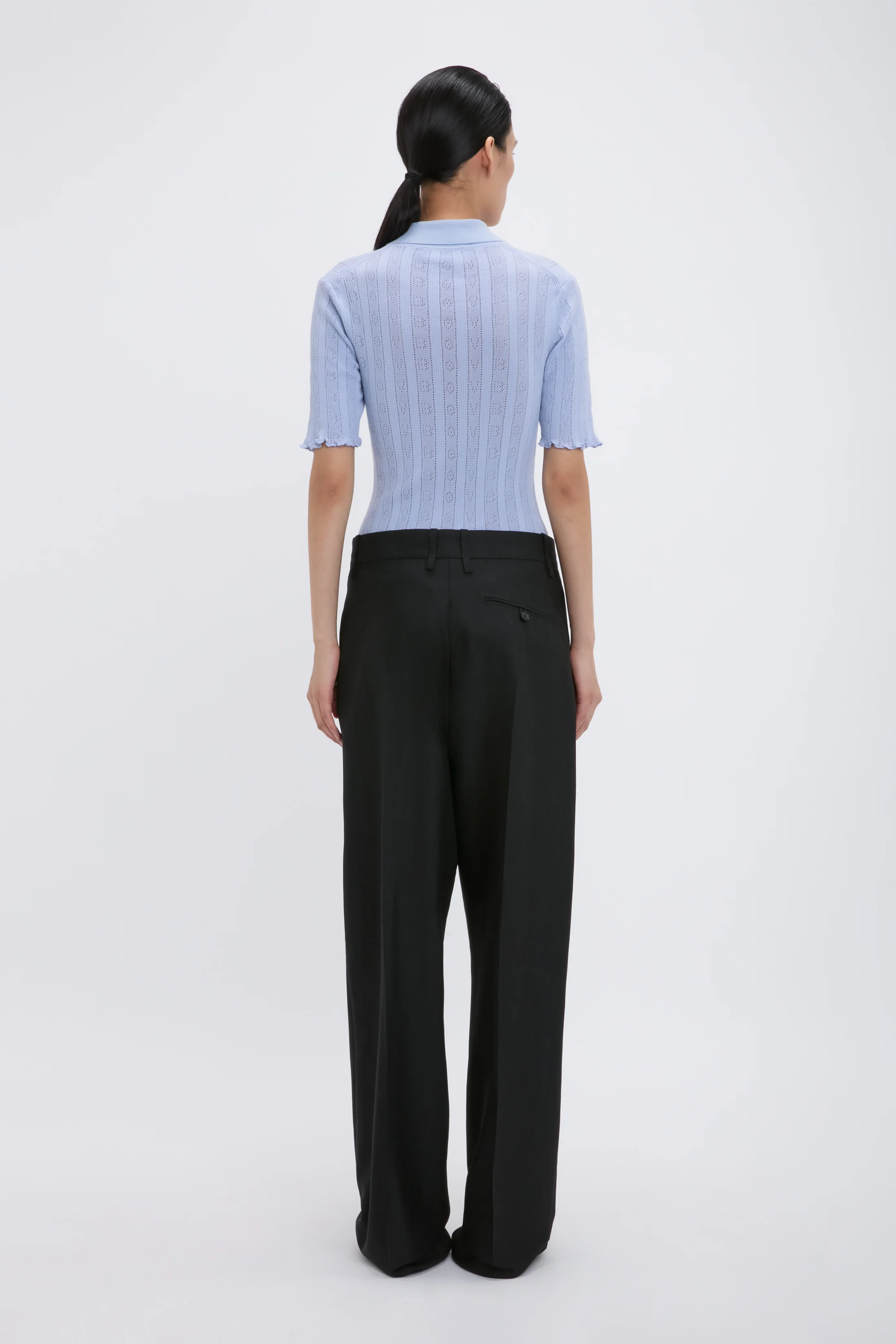 Frill Polo Top In Cloud Blue