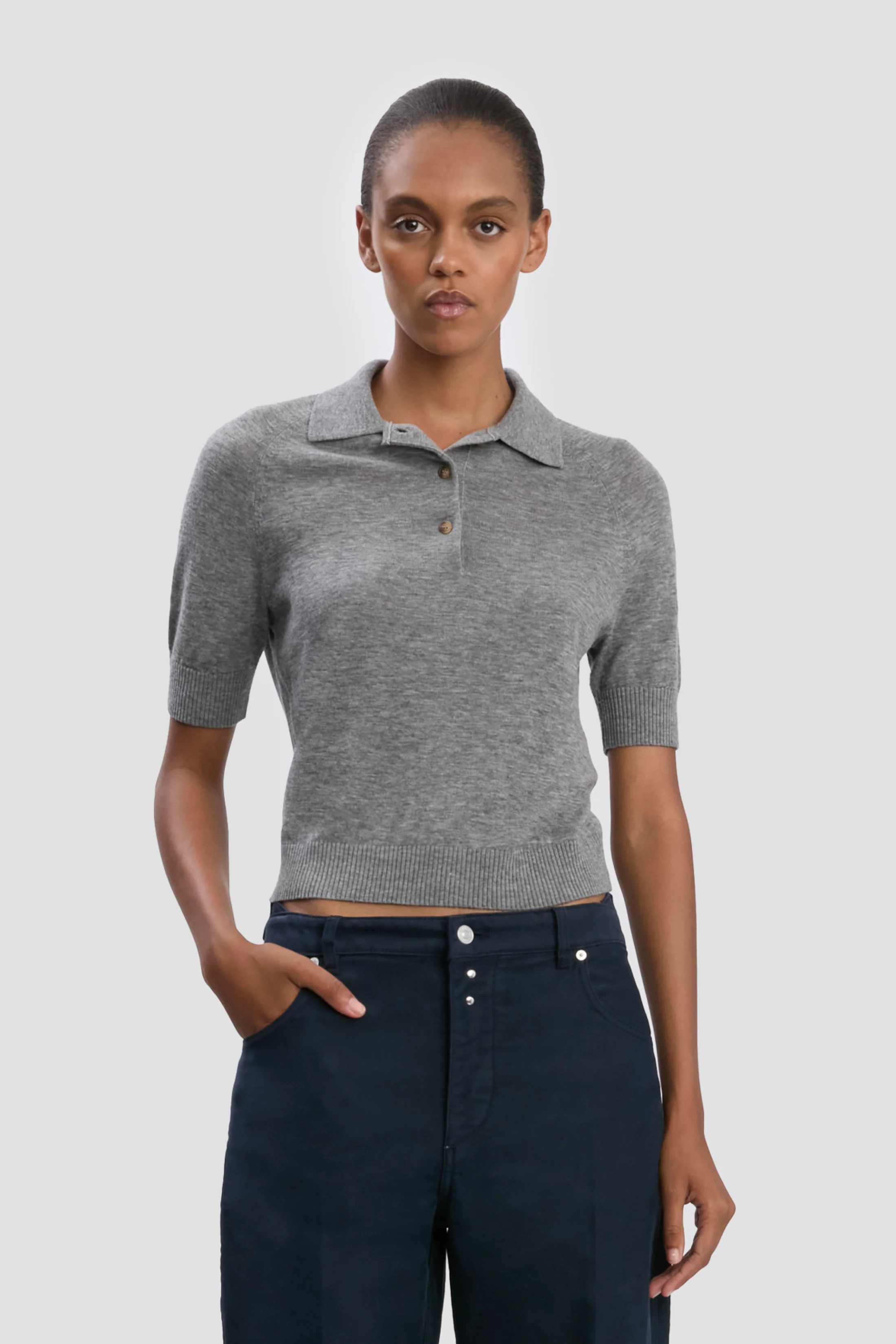 Polo Top In Grey Marl