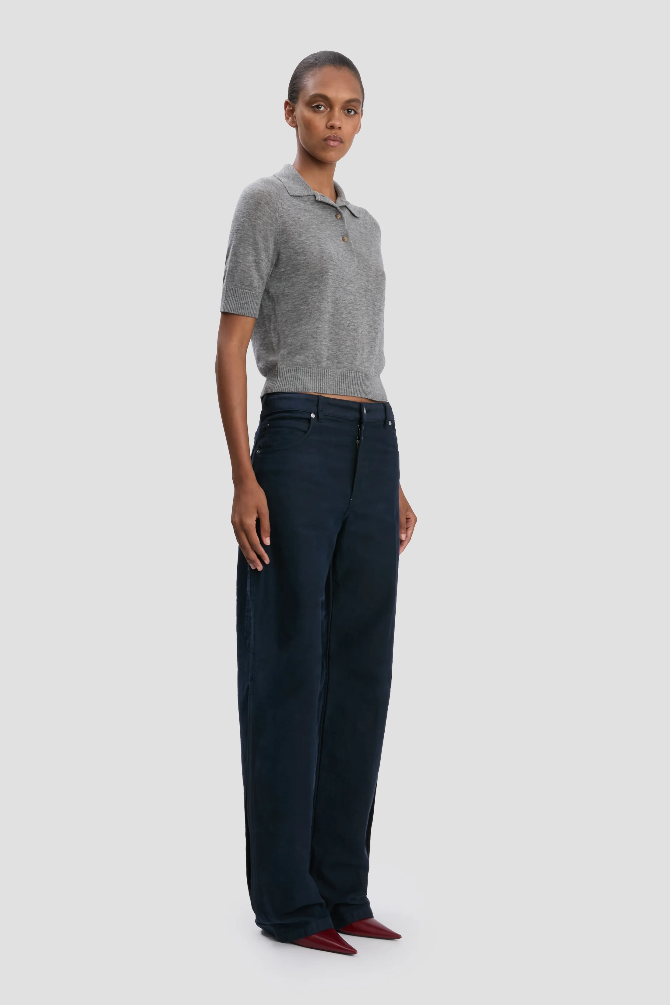 Polo Top In Grey Marl