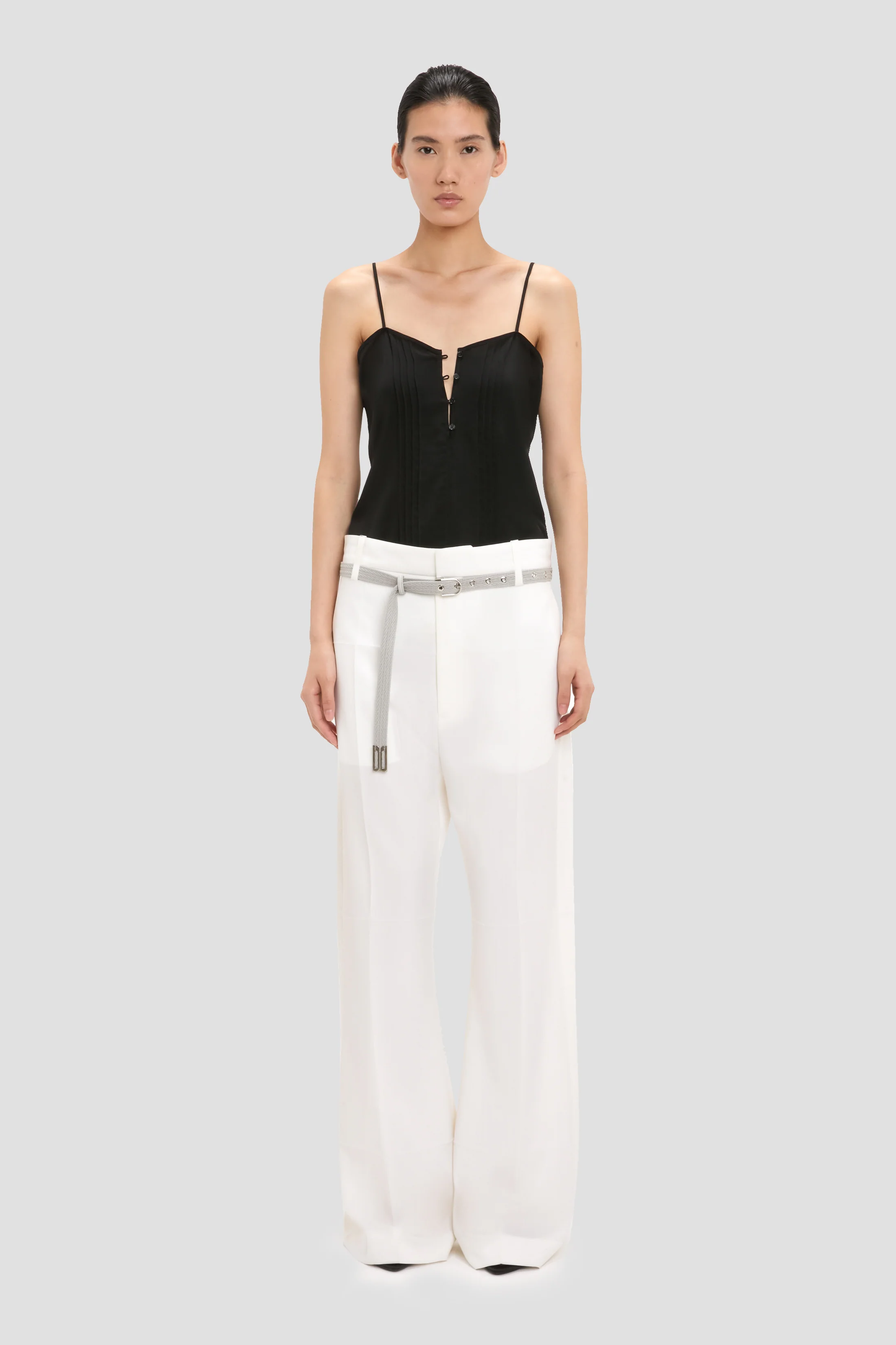 Straight Leg Folded Trouser In Off White