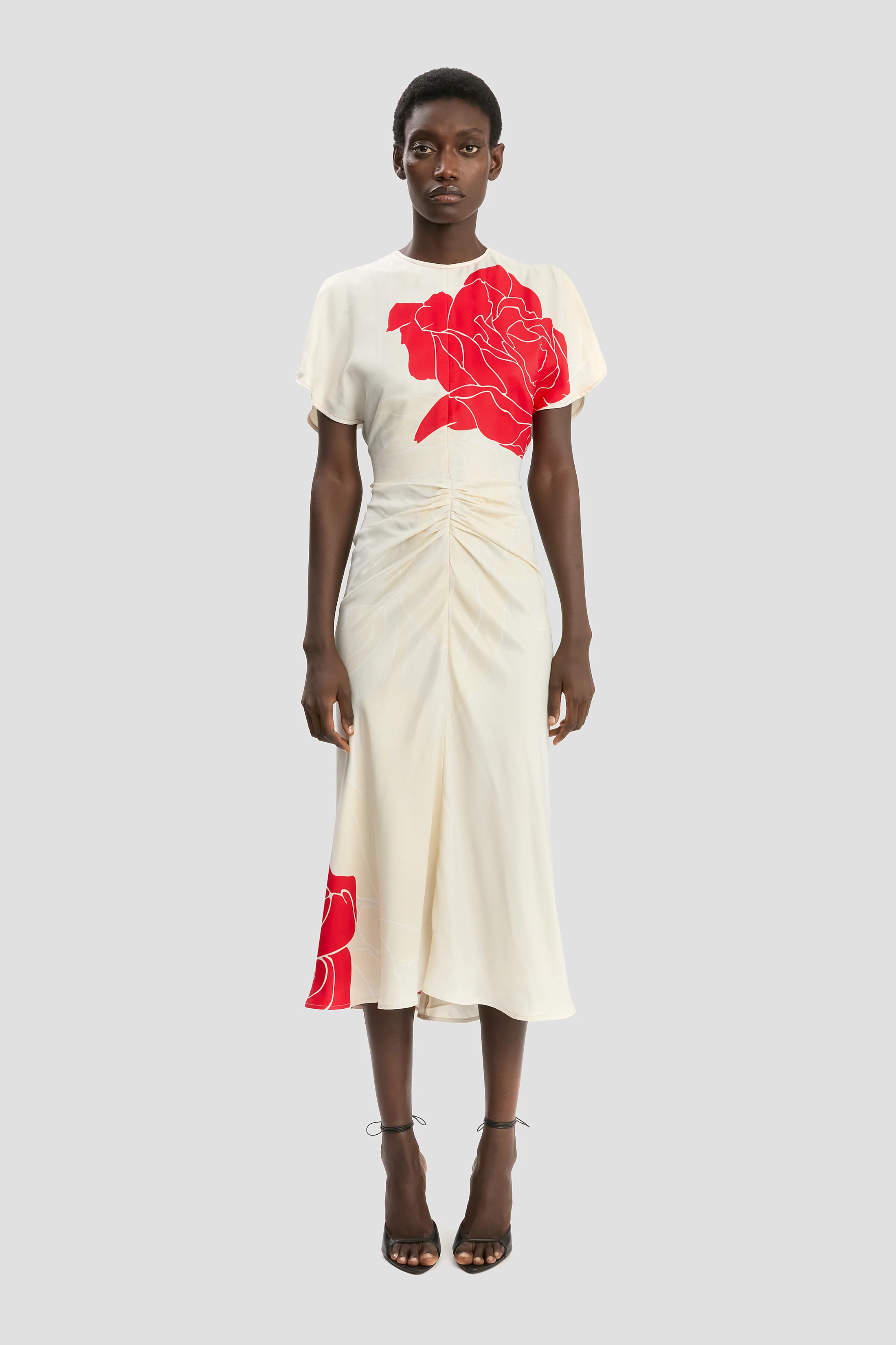 Bela Midi Dress In Red Floral Print