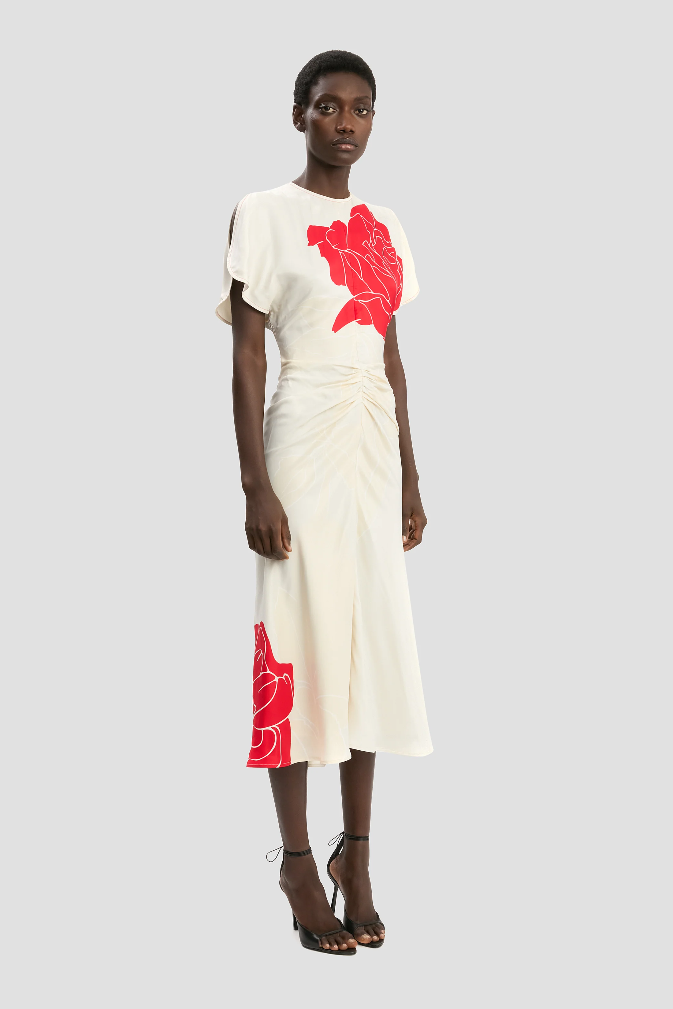 Bela Midi Dress In Red Floral Print