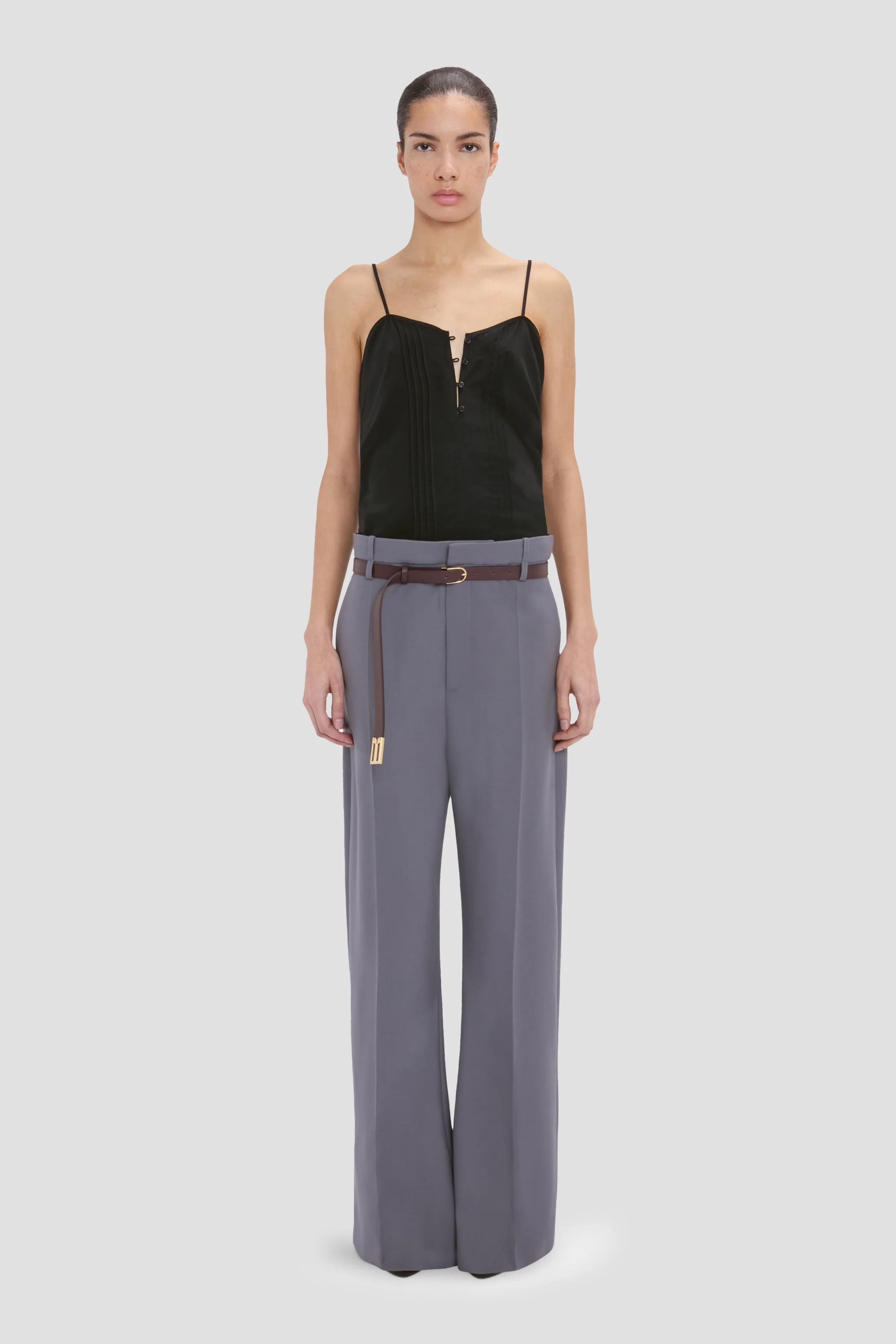 Straight Leg Folded Trouser In Flint