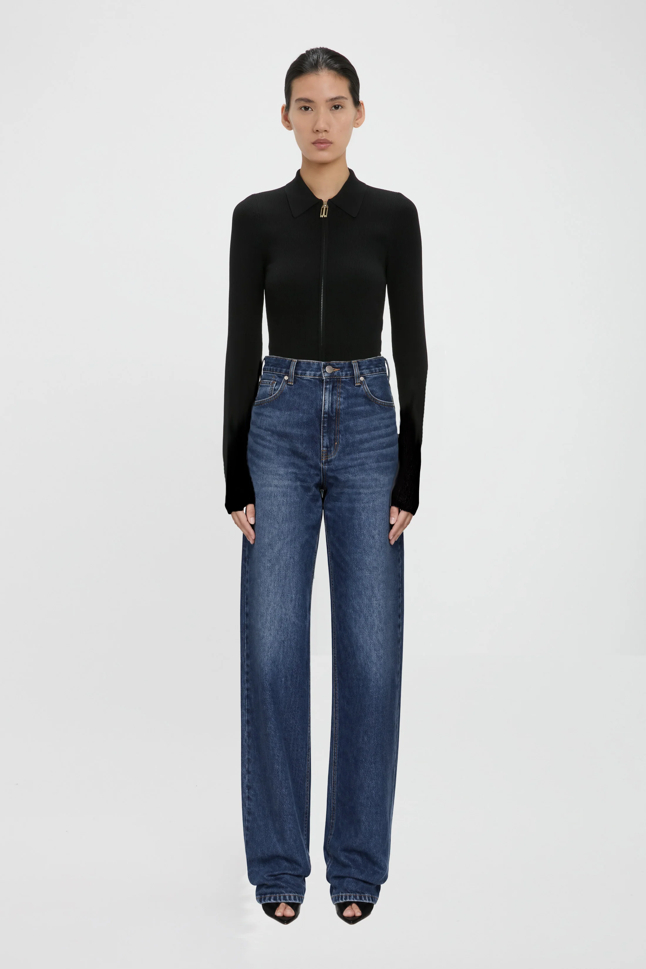 High Waist Jean In Mid Blue Wash