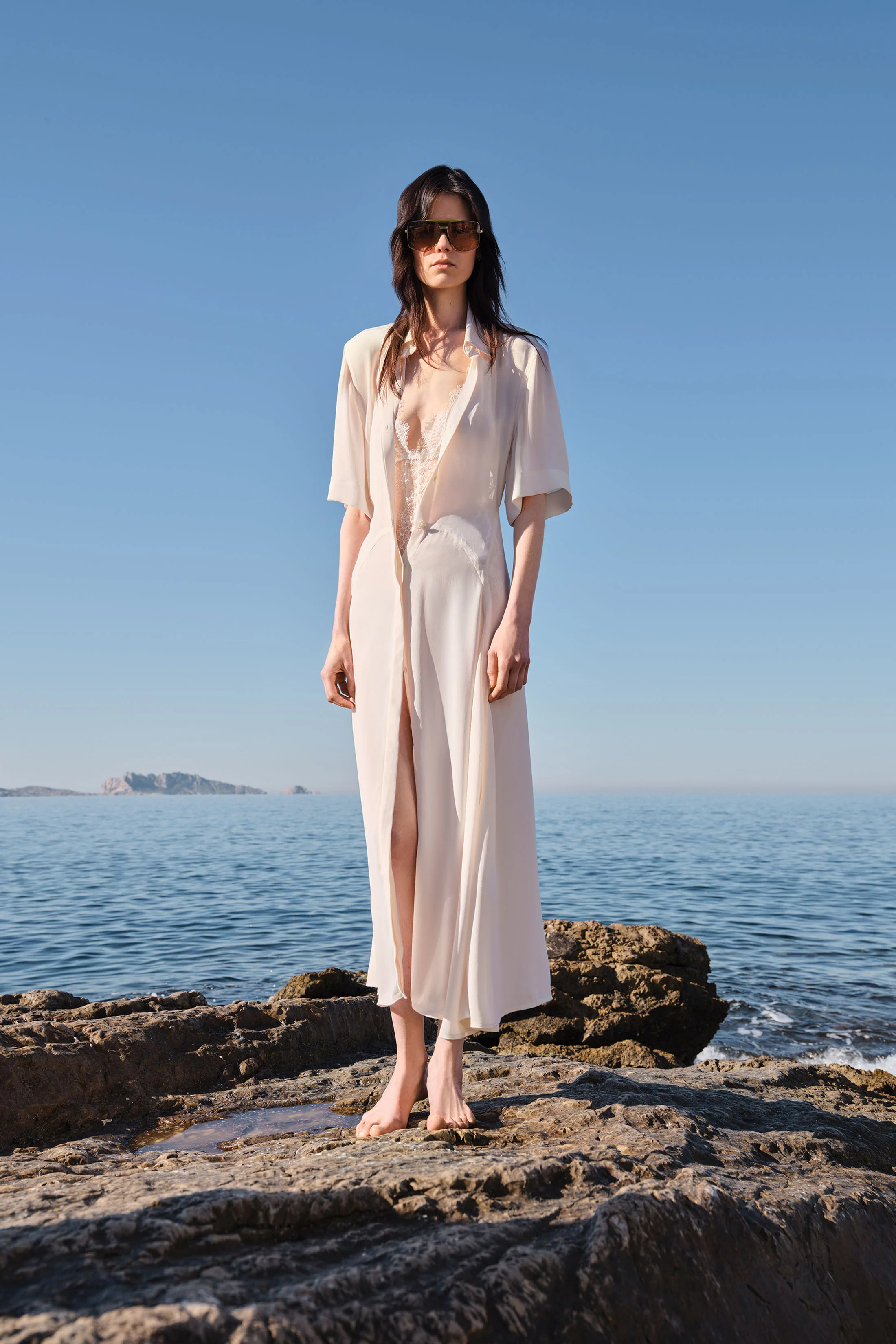 Panelled Midi Dress In White
