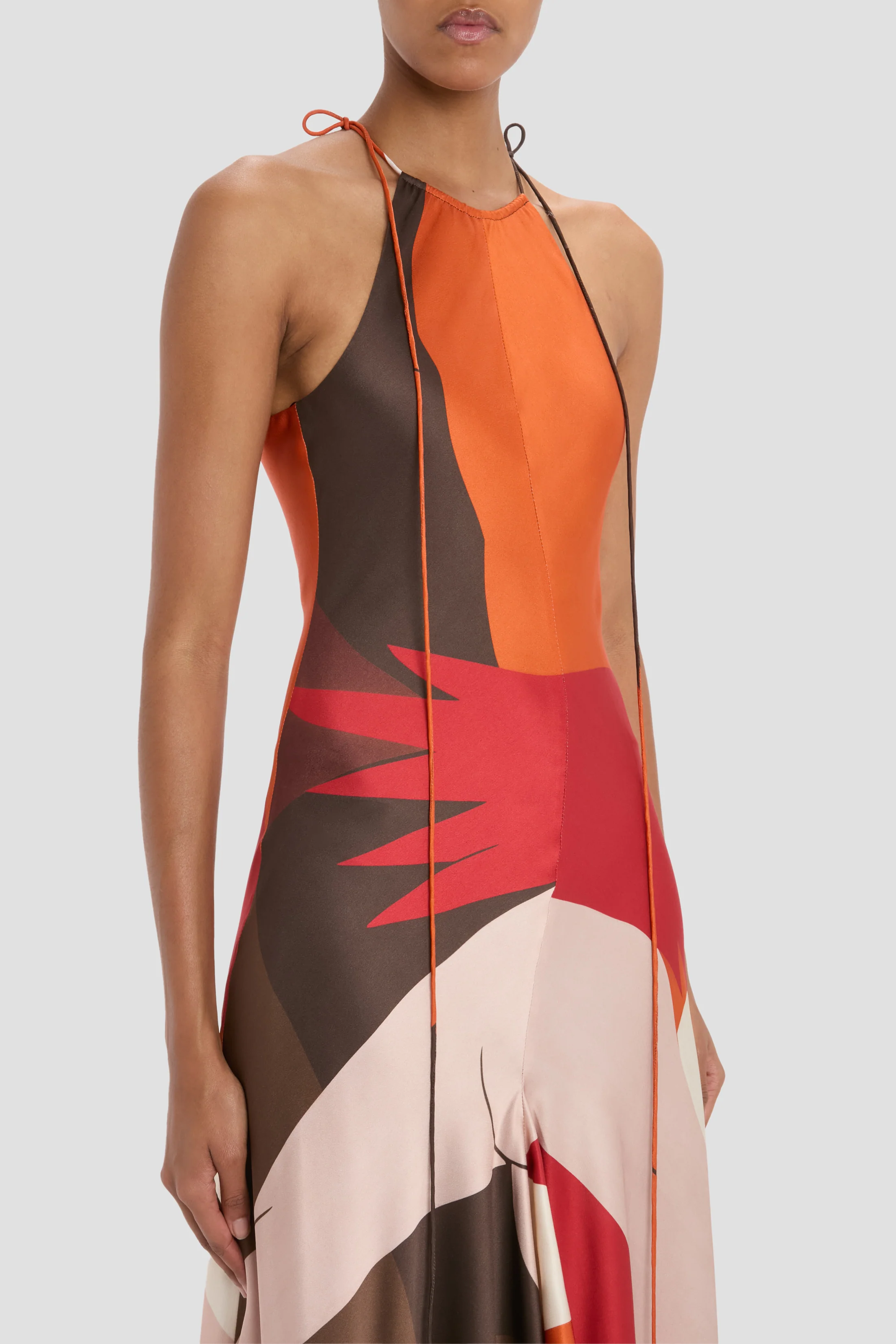 Halter Neck Midi Dress In Abstract Dark Earth