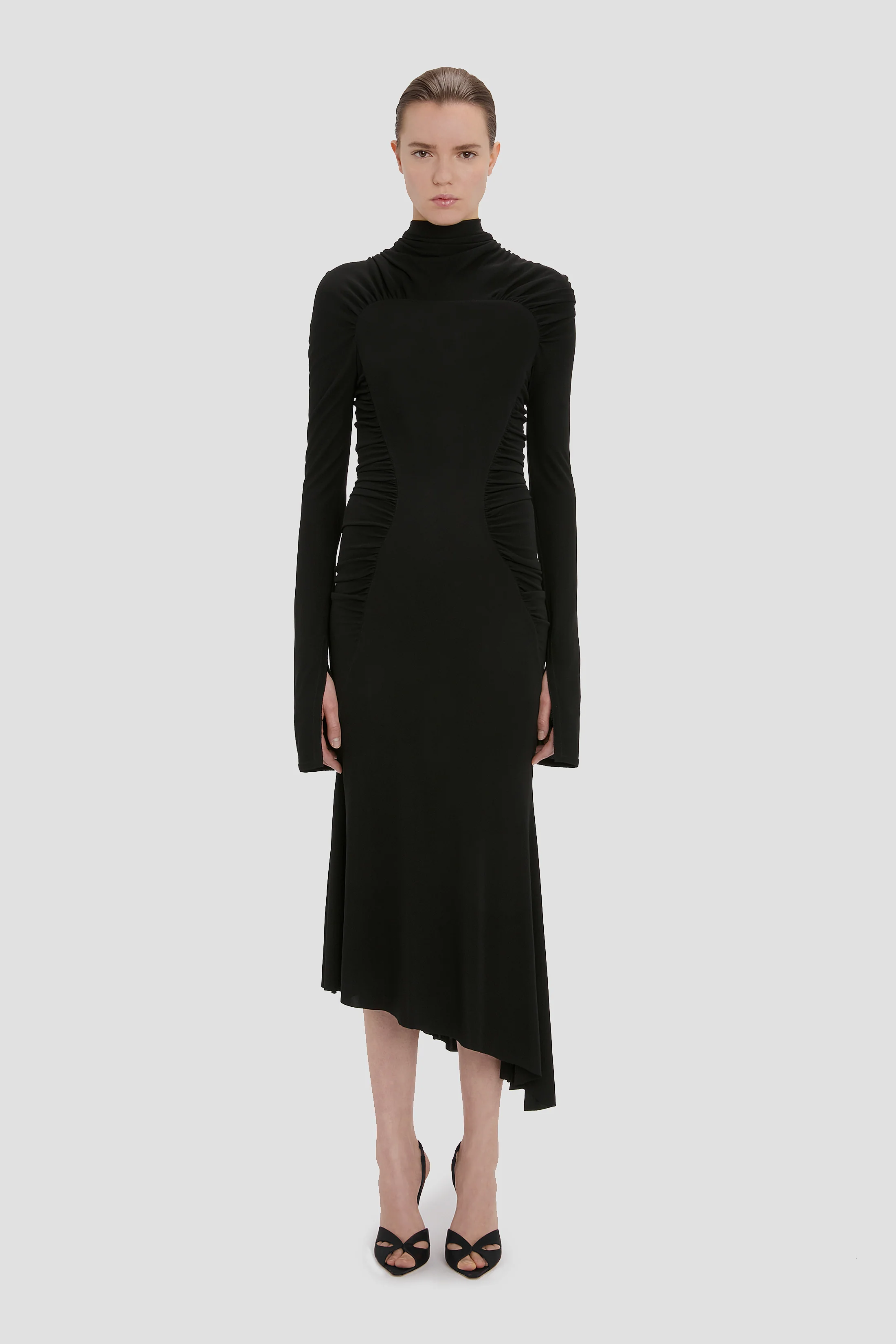 High Neck Midi Dress In Black