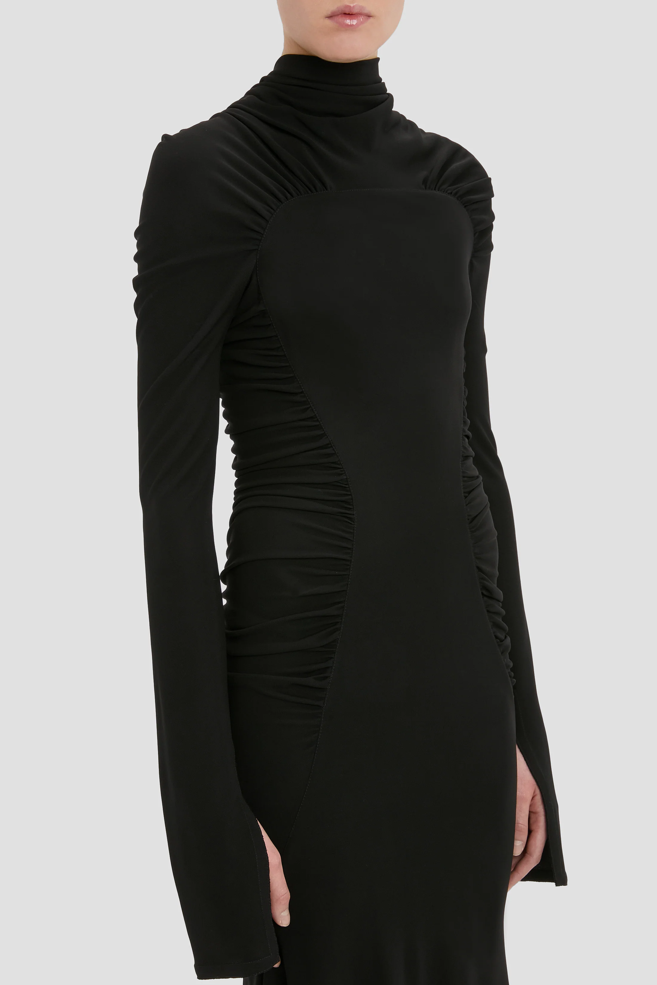 High Neck Midi Dress In Black