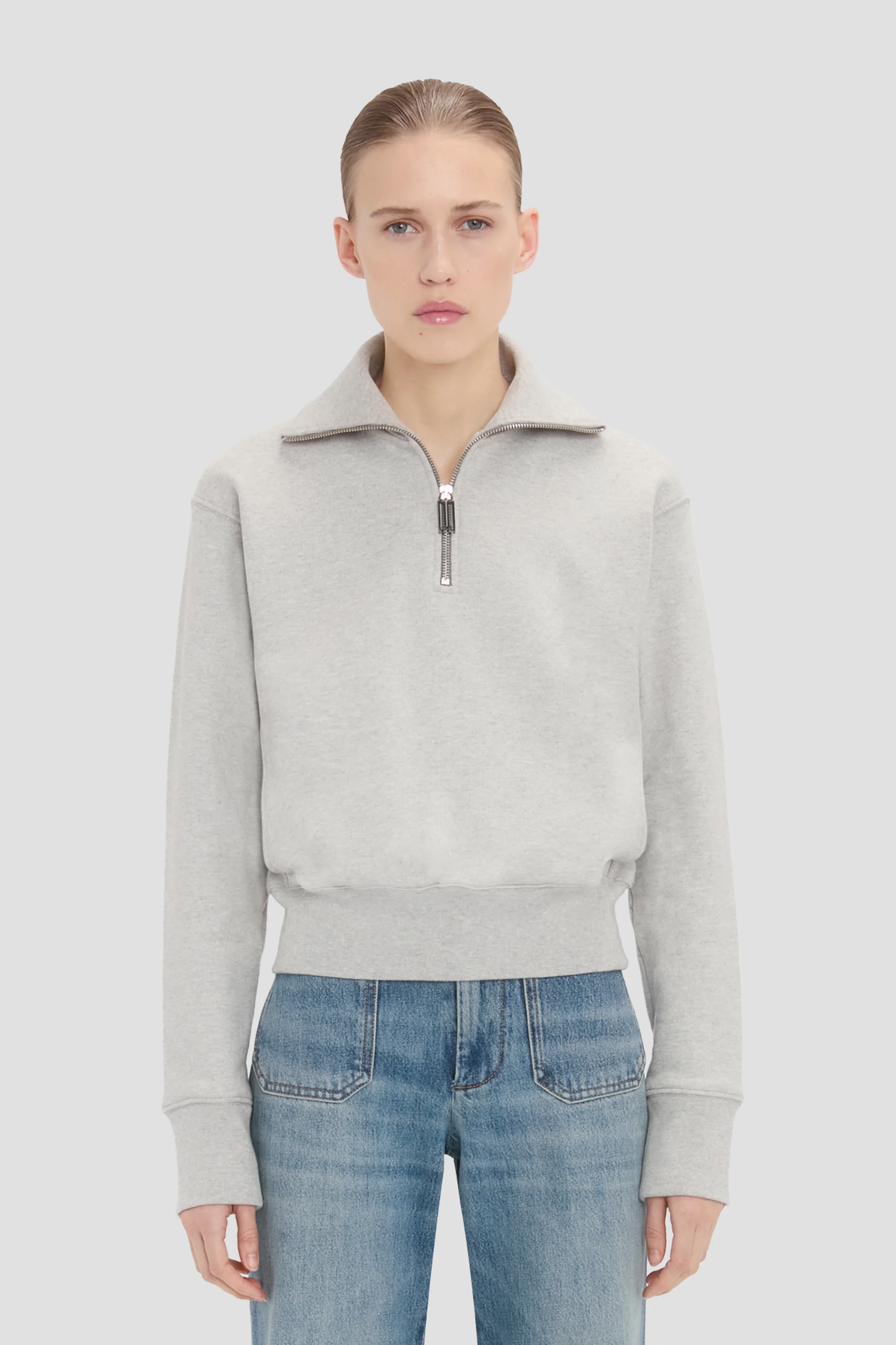 682-half-zip-sweatshirt-in-grey-marl-1.webp Half Zip Sweatshirt In Grey Marl